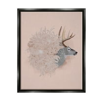 Stupell Industries Pink Deer & Mum Flower Animals & Insects Painting Black Floater Framed Canvas Art Print Wall Art, 17 x 21