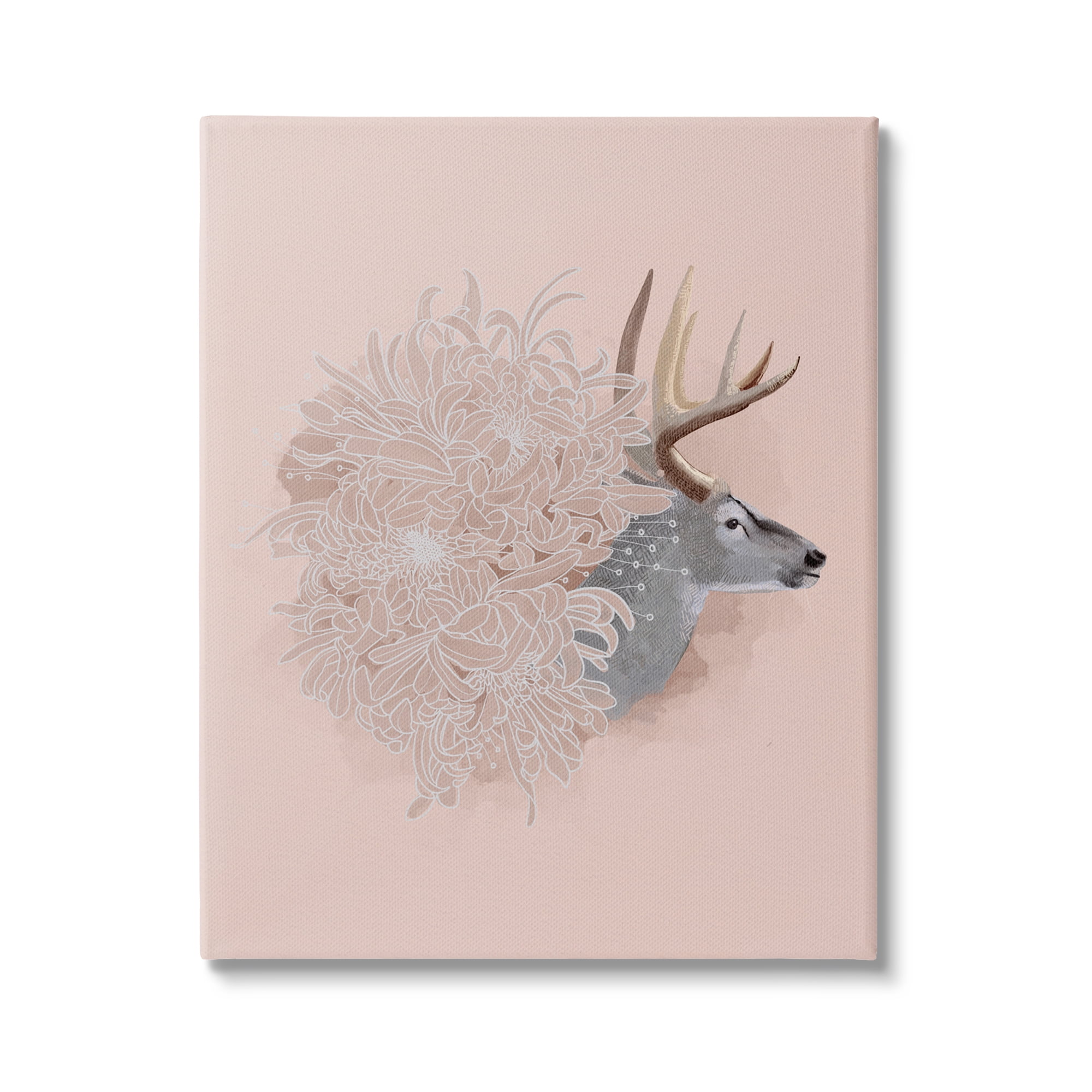 Stupell Industries Pink Deer & Mum Flower Animals & Insects Painting Gallery Wrapped Canvas Art Print Wall Art, 30 x 40