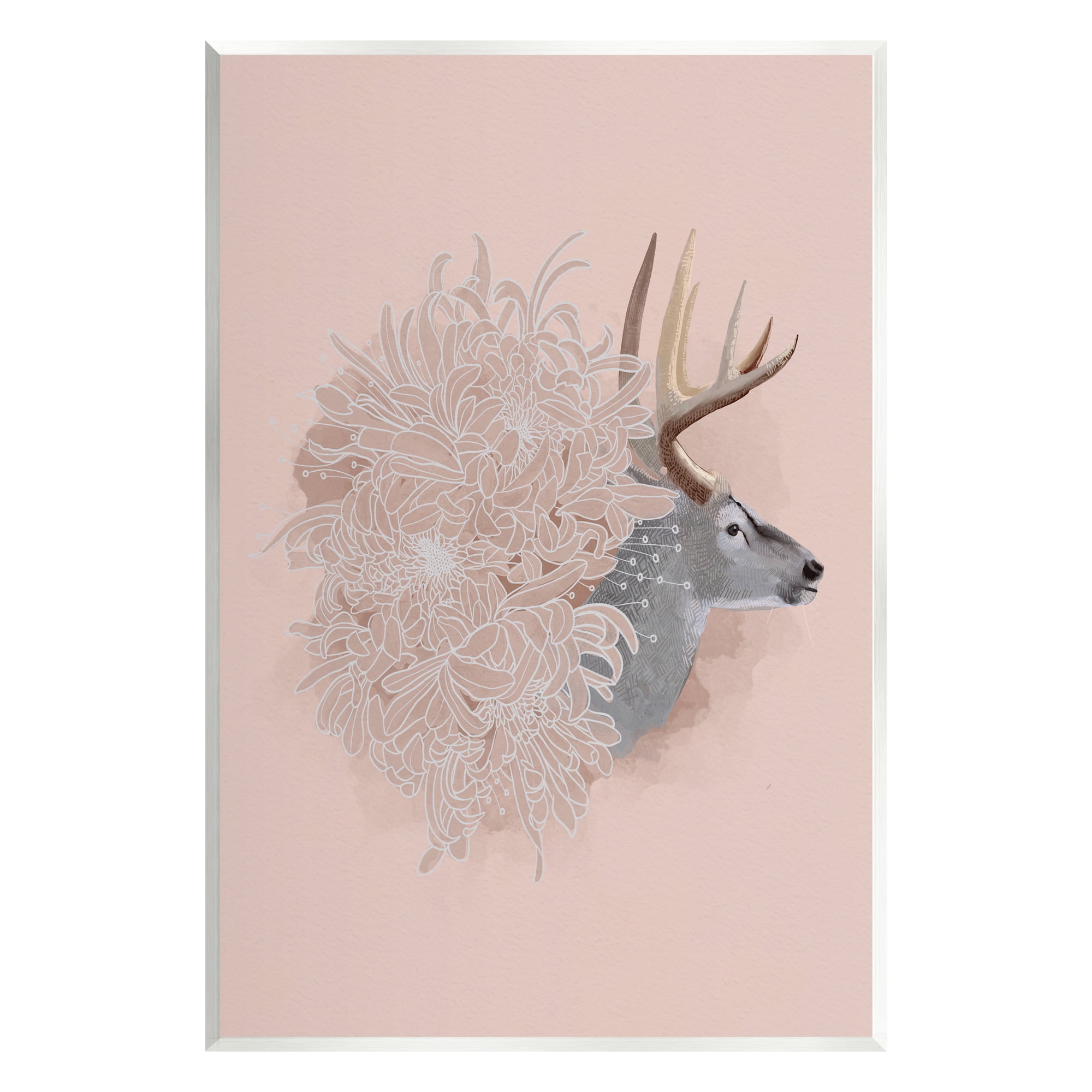 Stupell Industries Pink Deer & Mum Flower Animals & Insects Painting Unframed Art Print Wall Art, 10 x 15