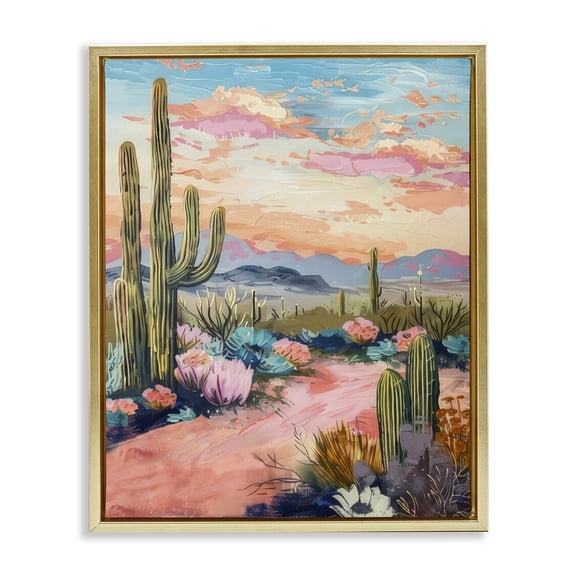 Stupell Industries Rustic Lodge Pink Desert Sunset Gold Floating Frame Canvas Art, 25 x 31, by LSR Design Studio