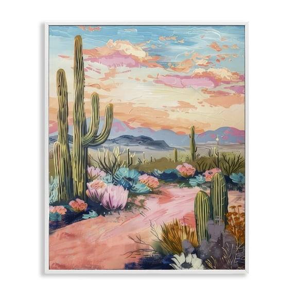 Stupell Industries Pink Desert Sunset Landscape & Nature Painting White Framed Art Print Wall Art, 24 x 30