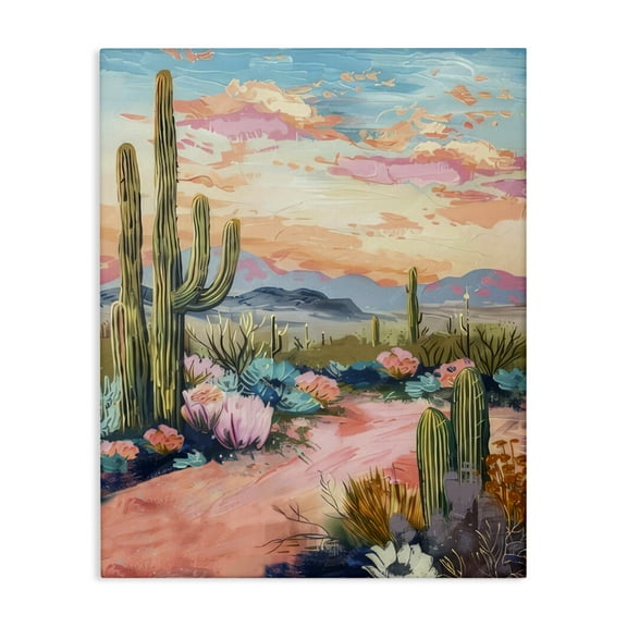 Stupell Industries Pink Desert Sunset Landscape & Nature Painting Wrapped Canvas Art Print Wall Art, 24 x 30