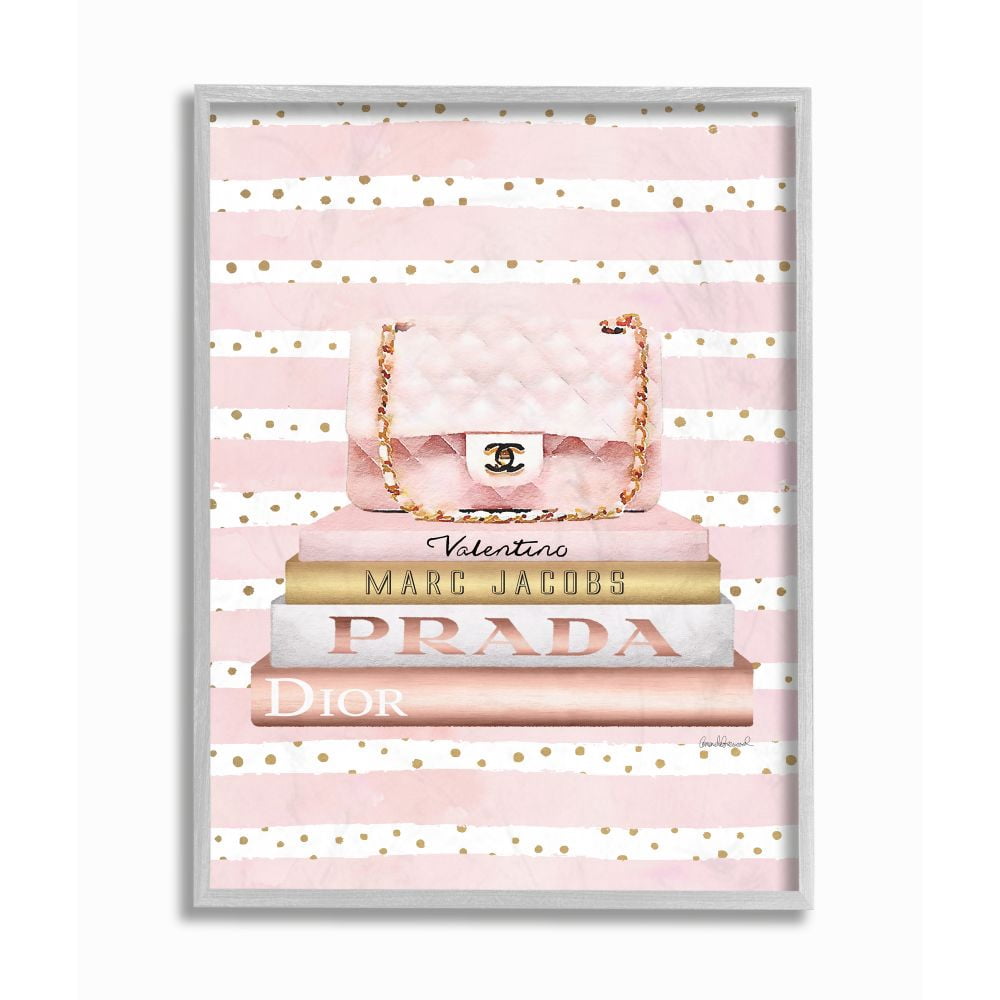 Stupell Industries Pink Designer Bag on Fashion Bookstack over Pattern Designed by Amanda Greenwood