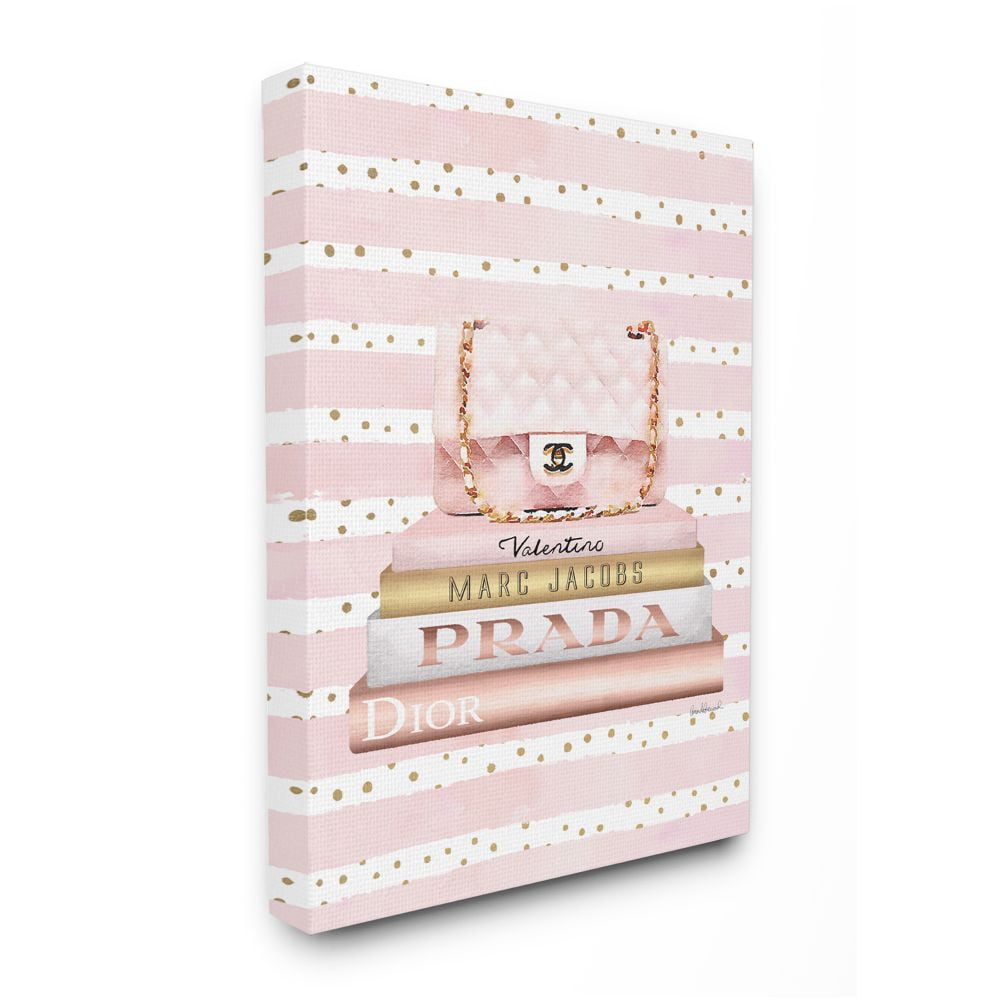 Stupell Industries Pink Designer Bag on Fashion Bookstack over Pattern Designed by Amanda Greenwood
