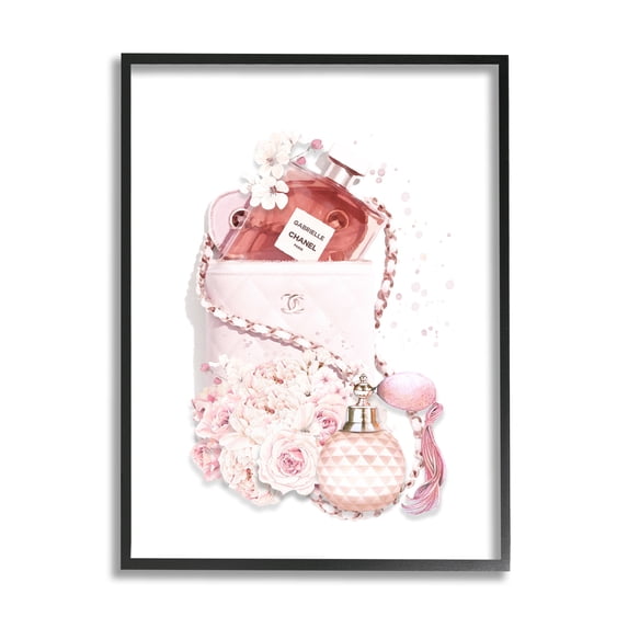Stupell Industries Pink Designer Bag with Chic Florals Paint Splatter, 11 x 14, Designed by Ros Ruseva