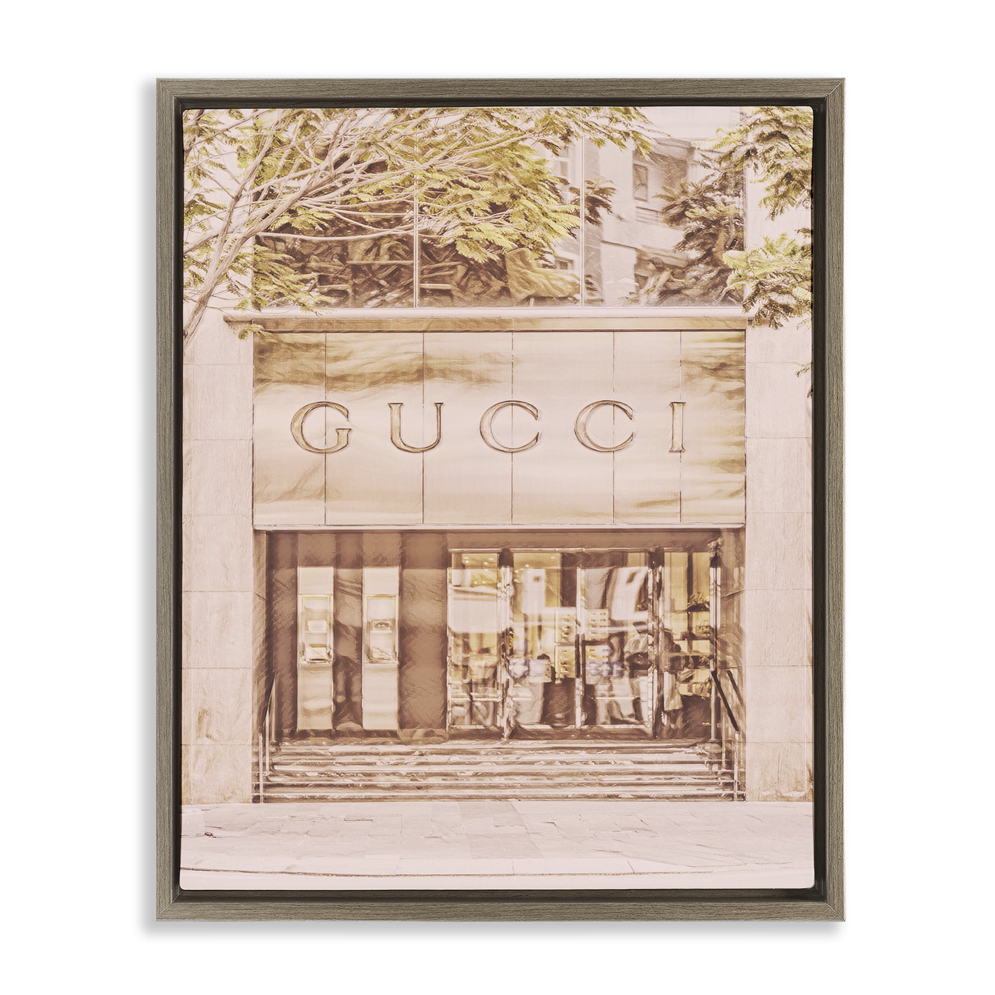 Stupell Industries Pink Designer Storefront Buildings & Architecture Painting Brown Floater Framed Canvas Art Print Wall Art, 17 x 21