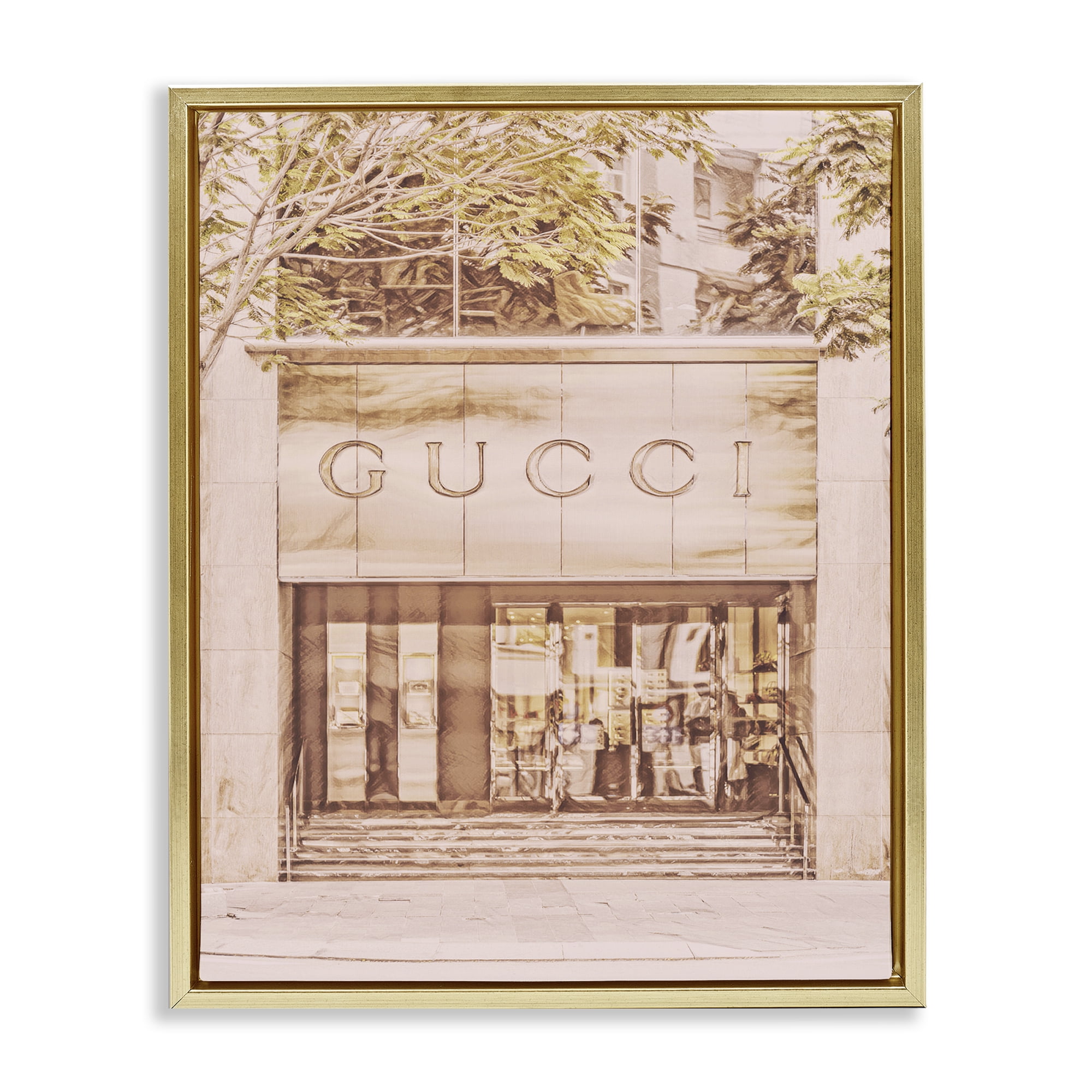 Stupell Industries Pink Designer Storefront Buildings & Architecture Painting Gold Floater Framed Canvas Art Print Wall Art, 17 x 21