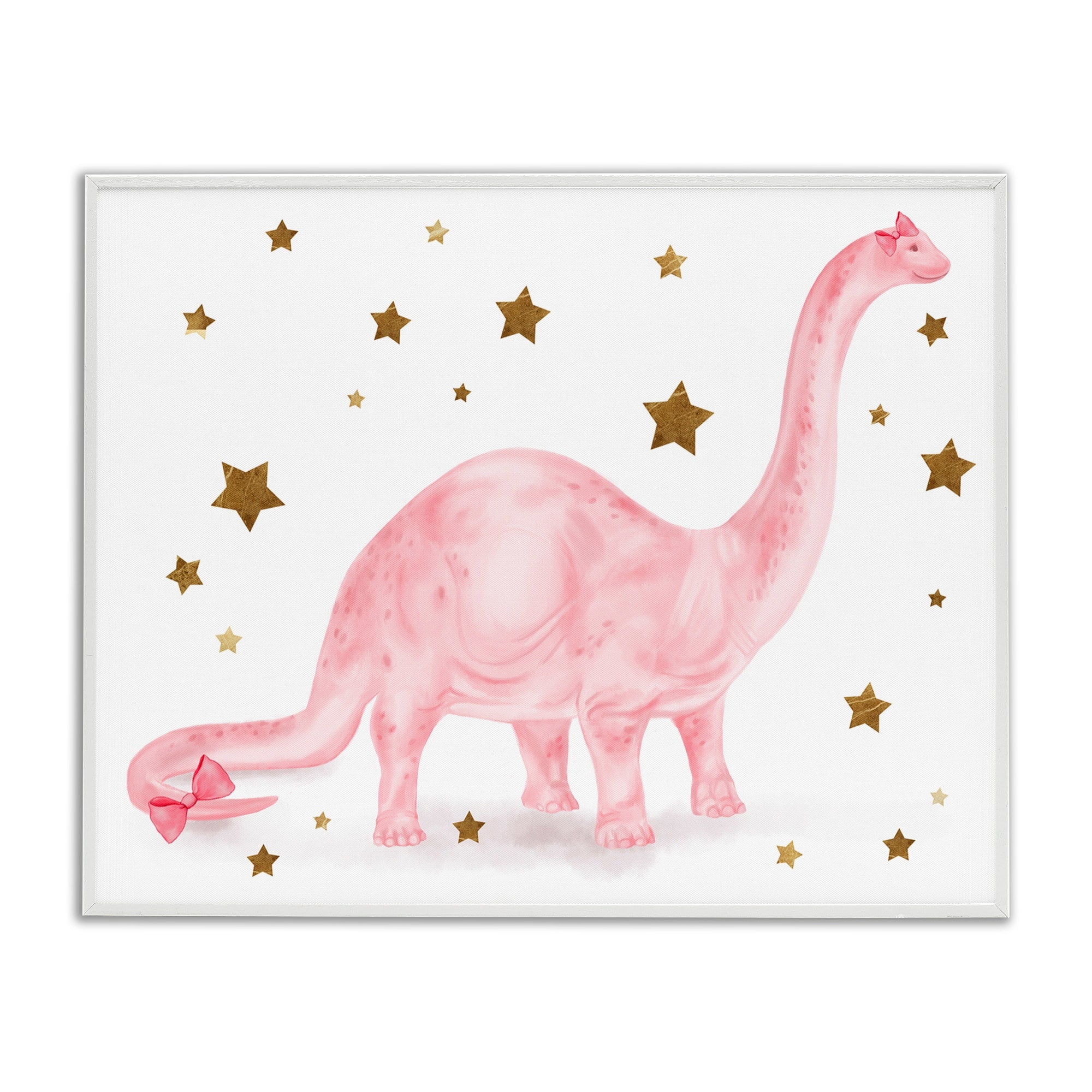 Stupell Industries Pink Dinosaur Gold Stars Kids Design, 24 x 30,Design by Daphne Polselli