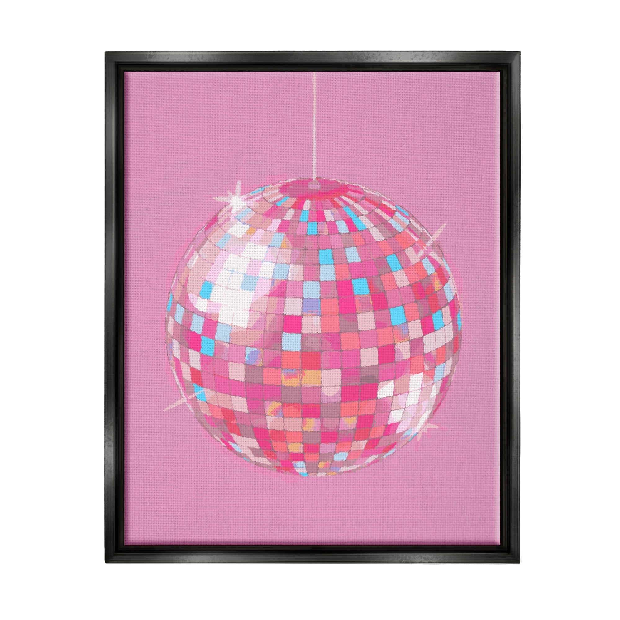 Stupell Industries Pink Disco Ball Groovy Pattern Beauty & Fashion Painting Black Floater Framed Art Print Wall Art