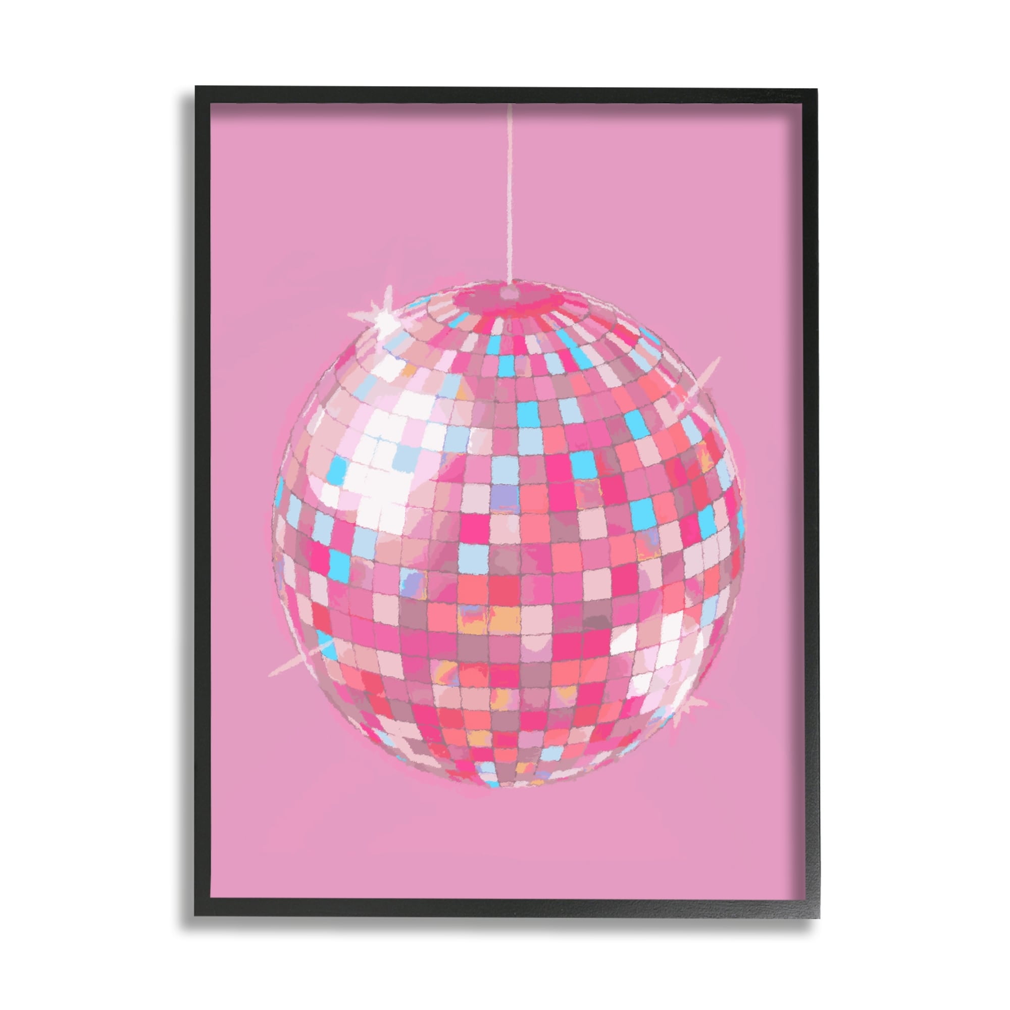 Stupell Industries Pink Disco Ball Groovy Pattern Beauty & Fashion Painting Black Framed Art Print Wall Art