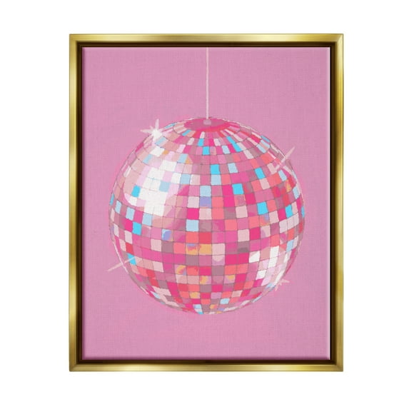 Stupell Industries Pink Disco Ball Groovy Pattern Beauty & Fashion Painting Gold Floater Framed Art Print Wall Art
