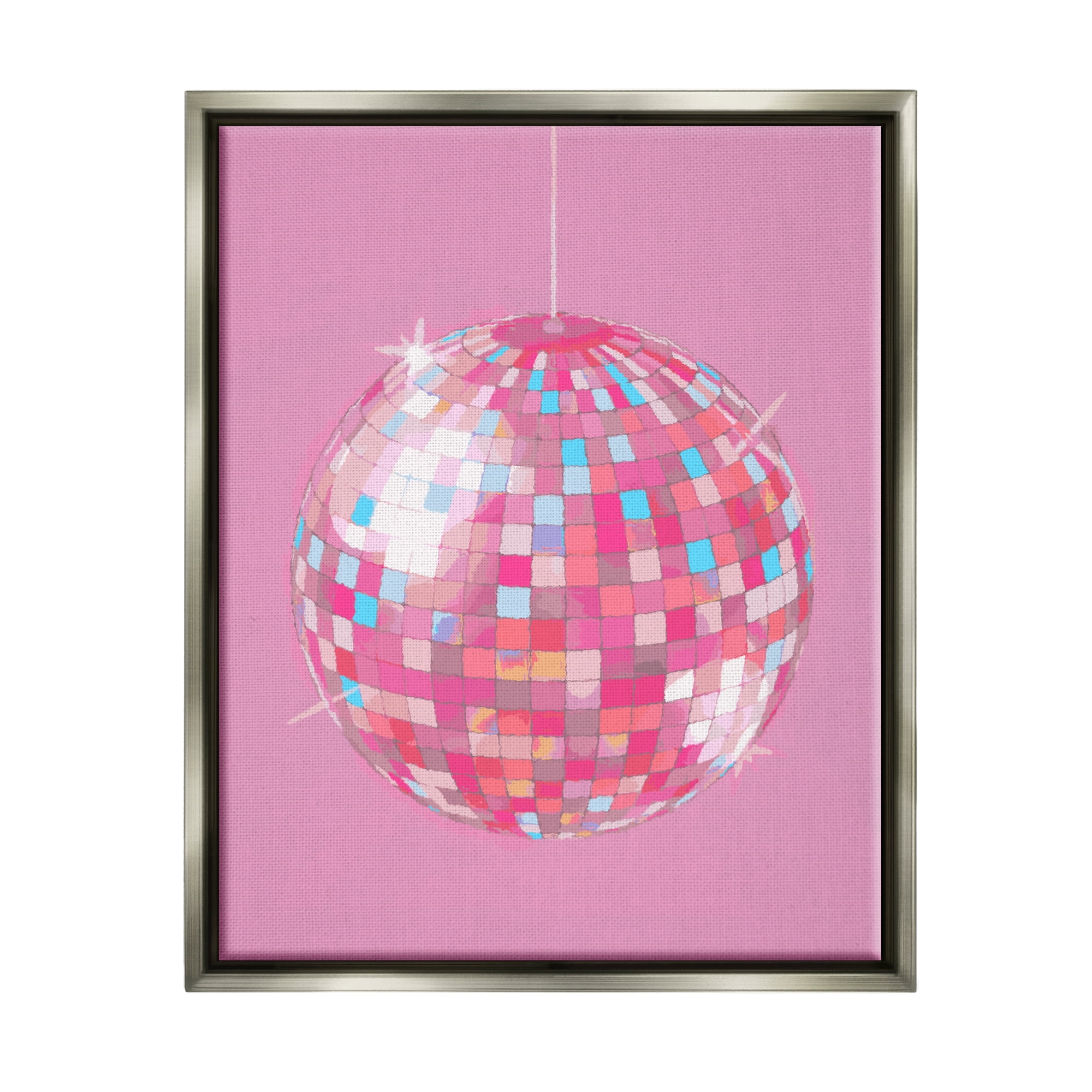 Stupell Industries Pink Disco Ball Groovy Pattern Beauty & Fashion Painting Gray Floater Framed Art Print Wall Art