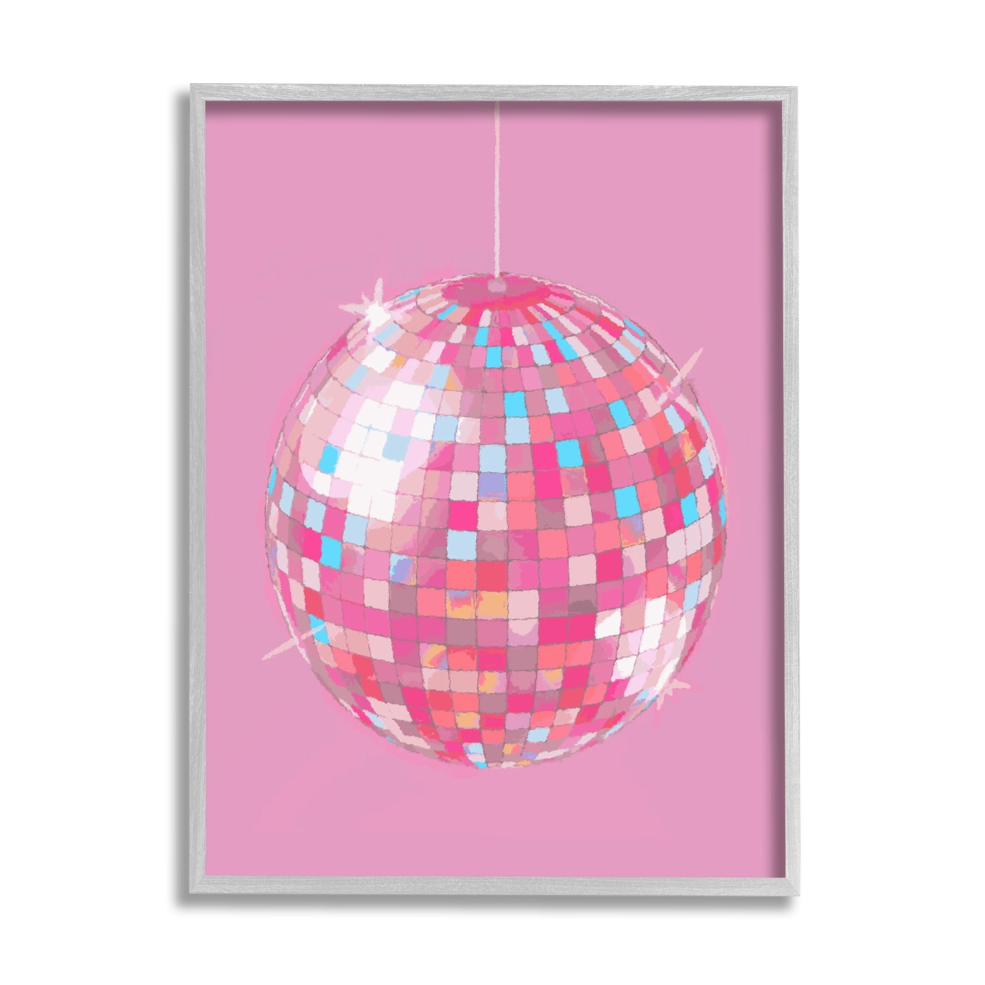 Stupell Industries Pink Disco Ball Groovy Pattern Beauty & Fashion Painting Gray Framed Art Print Wall Art