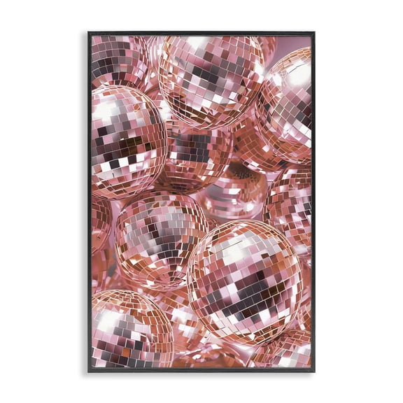 Stupell Industries Pink Disco Ball Pile Music Painting Black Framed Art Print Wall Art, 12 x 18