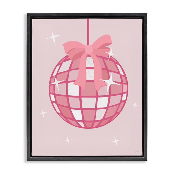 Stupell Industries Art Deco Pink Disco Ball with Ribbon Black Floating Frame Canvas Art, 17 x 21, by Natalie Carpentieri