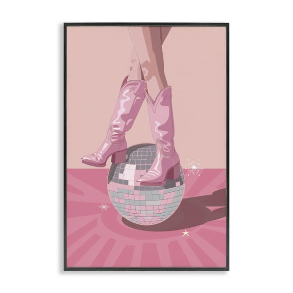 Stupell Industries Pink Disco Cowgirl Balancing People Painting Black Framed Art Print Wall Art, 12 x 18