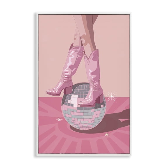 Stupell Industries Pink Disco Cowgirl Balancing People Painting White Framed Art Print Wall Art, 20 x 30
