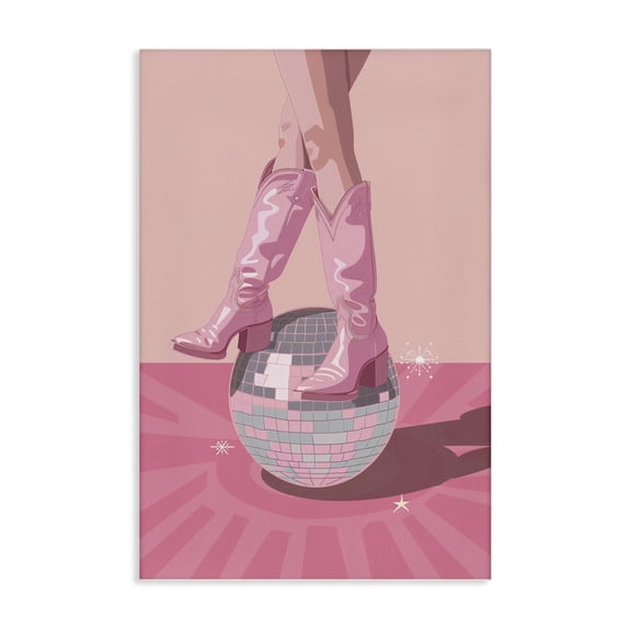 Stupell Industries Pink Disco Cowgirl Balancing People Painting Wrapped Canvas Canvas Art Print Wall Art, 30 x 45