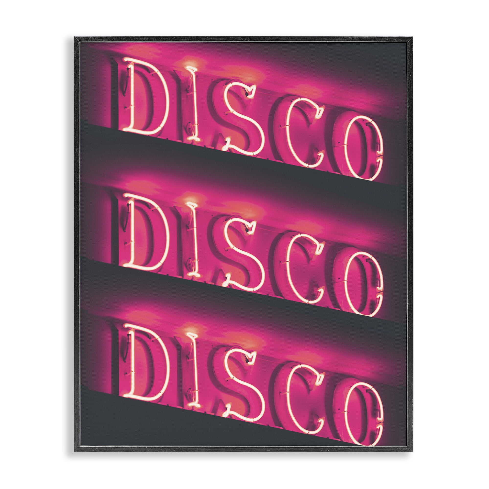 Stupell Industries Pink Disco Neon Lights Typography Painting Black Framed Art Print Wall Art, 24 x 30