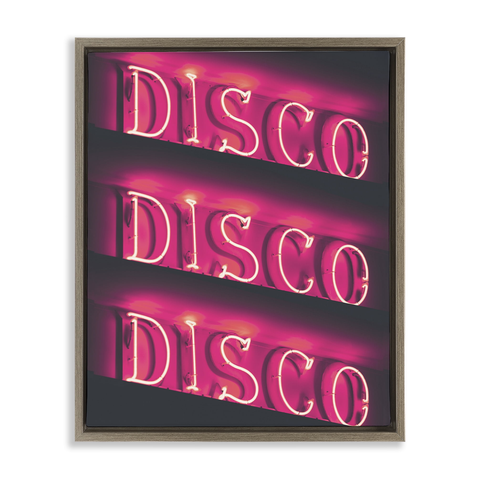 Stupell Industries Pink Disco Neon Lights Typography Painting Brown Floater Framed Art Print Wall Art, 17 x 21