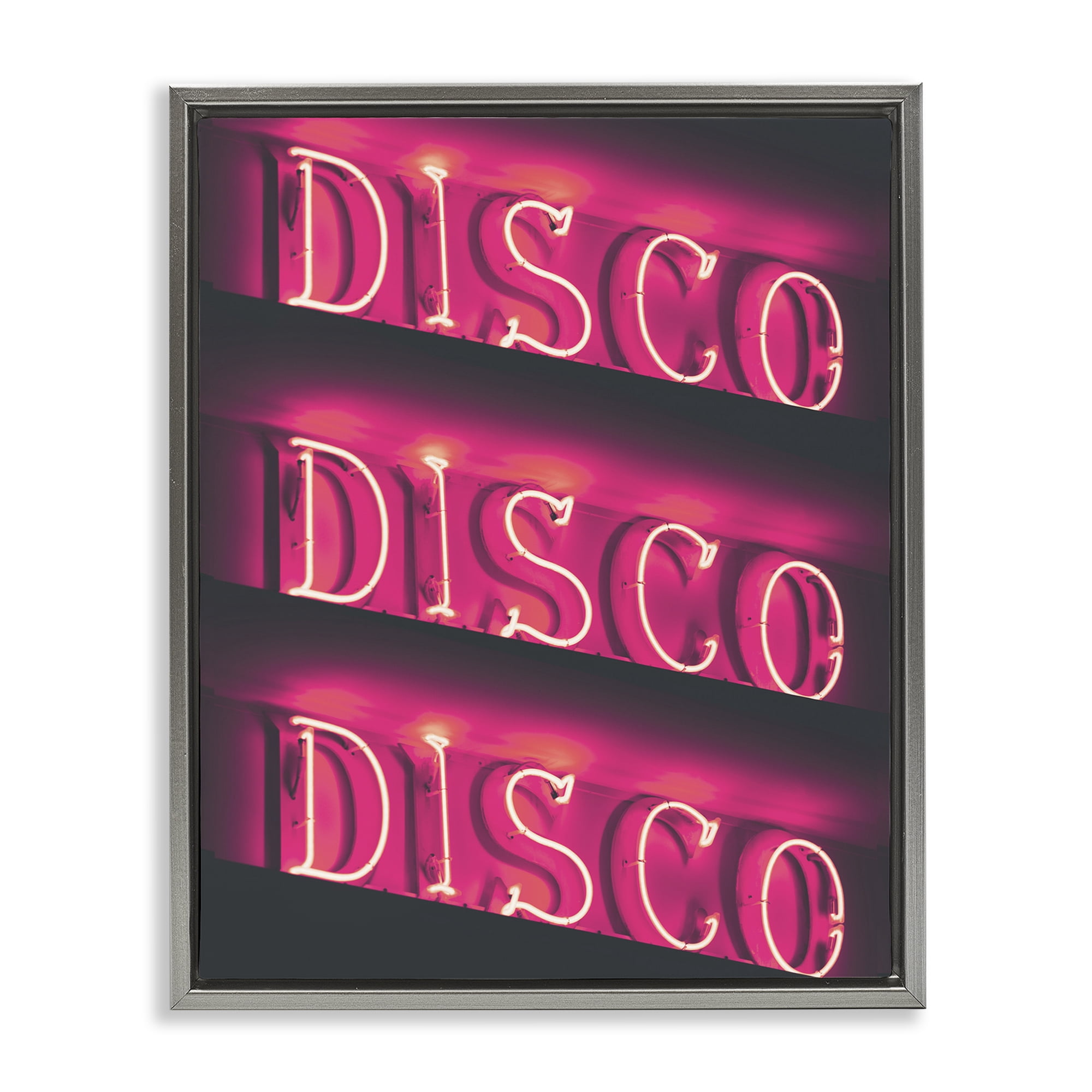 Stupell Industries Pink Disco Neon Lights Typography Painting Gray Floater Framed Art Print Wall Art, 17 x 21