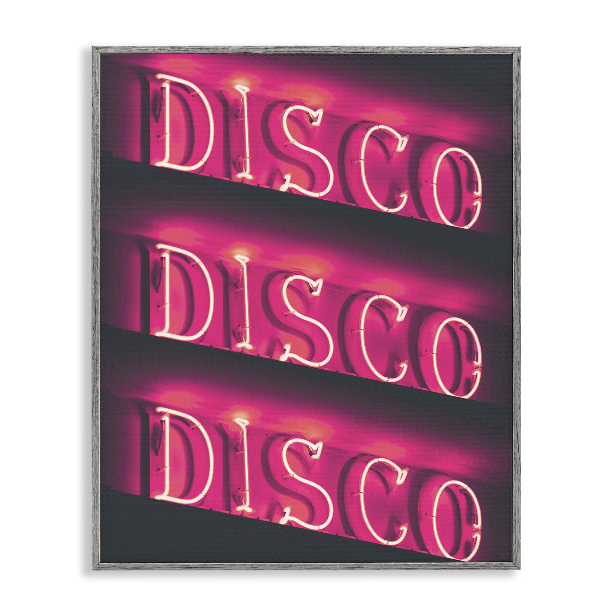 Stupell Industries Pink Disco Neon Lights Typography Painting Gray Framed Art Print Wall Art, 11 x 14