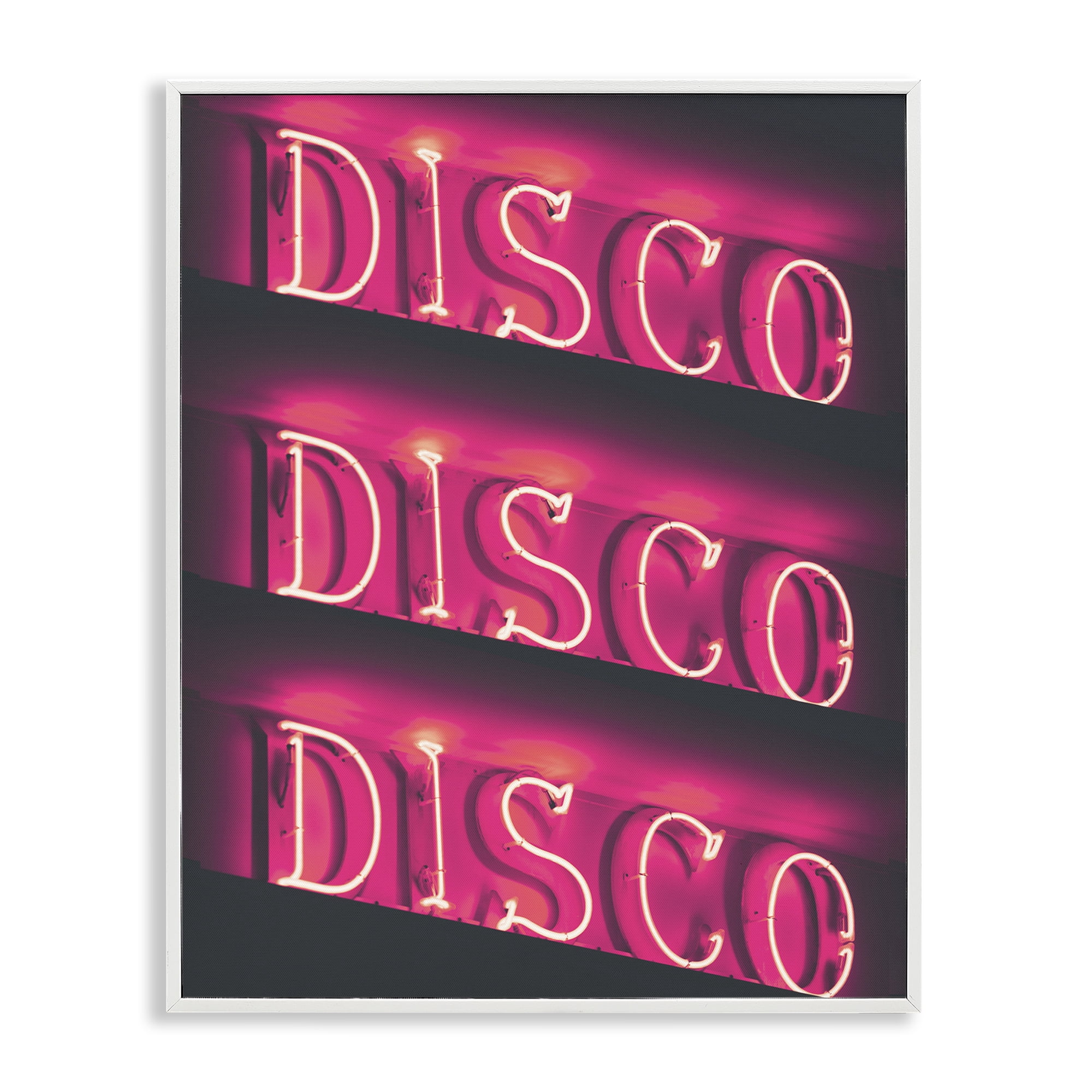 Stupell Industries Pink Disco Neon Lights Typography Painting White Framed Art Print Wall Art, 16 x 20