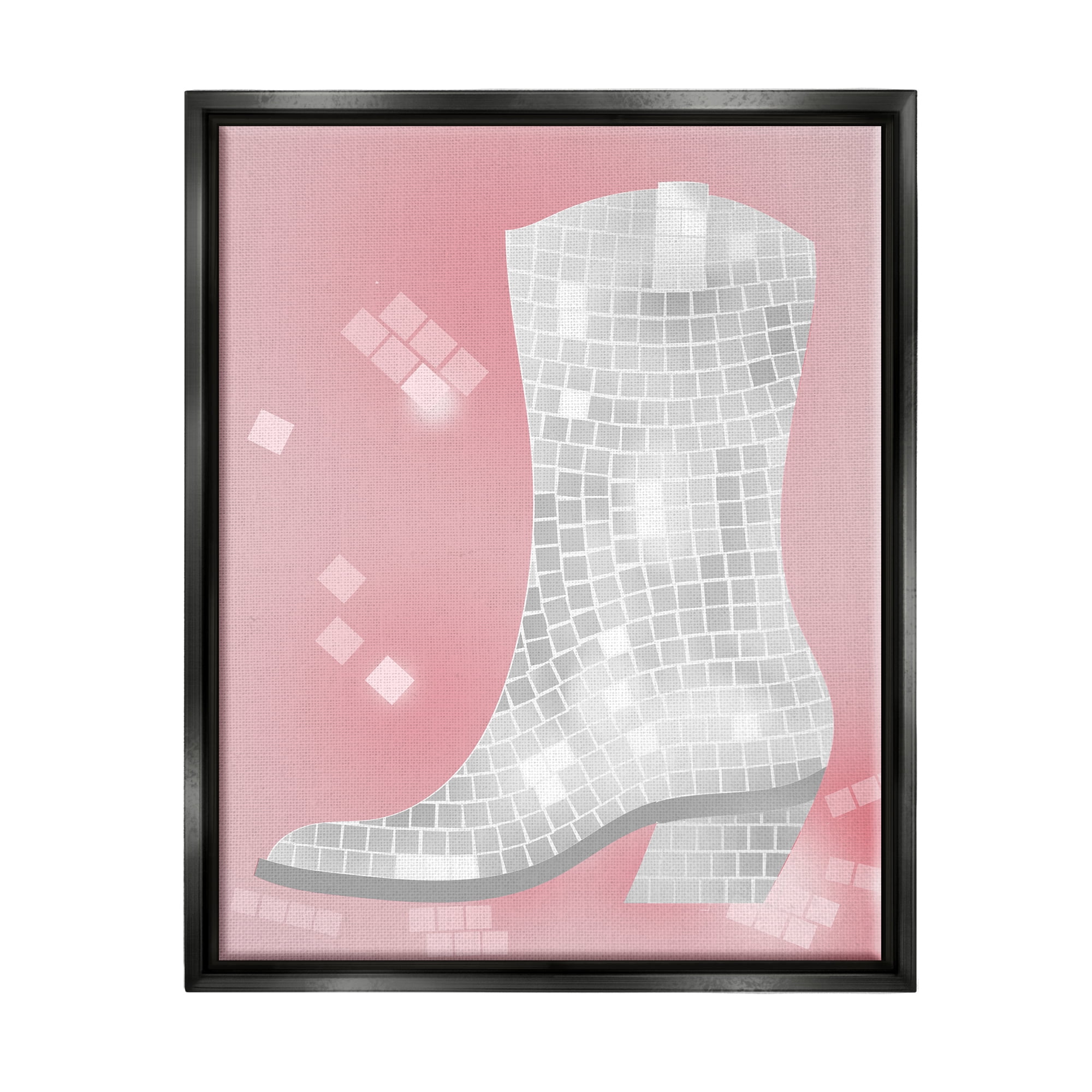 Stupell Industries Pink Disco Pattern Cowboy Boot Beauty & Fashion Painting Black Floater Framed Art Print Wall Art