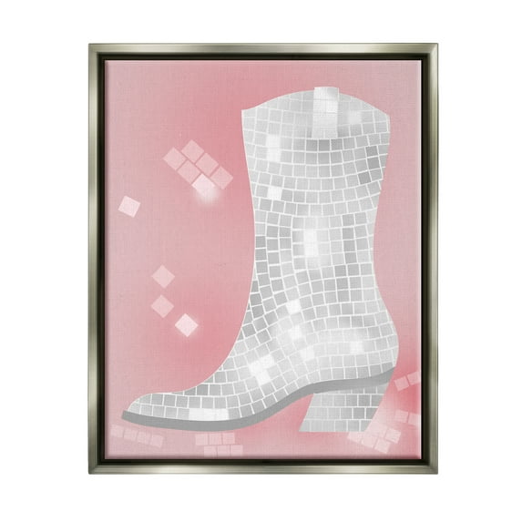 Stupell Industries Pink Disco Pattern Cowboy Boot Beauty & Fashion Painting Gray Floater Framed Art Print Wall Art