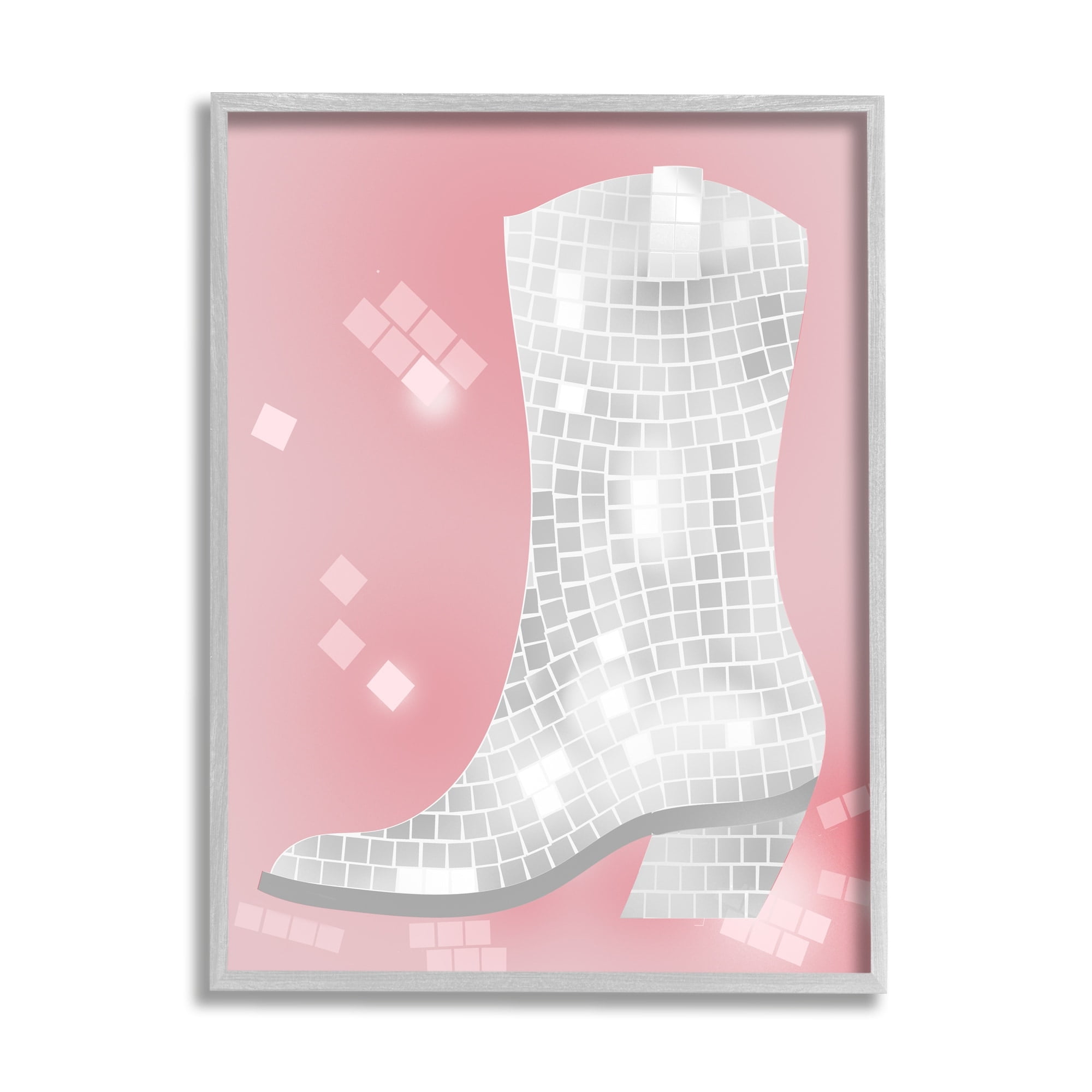 Stupell Industries Pink Disco Pattern Cowboy Boot Beauty & Fashion Painting Gray Framed Art Print Wall Art