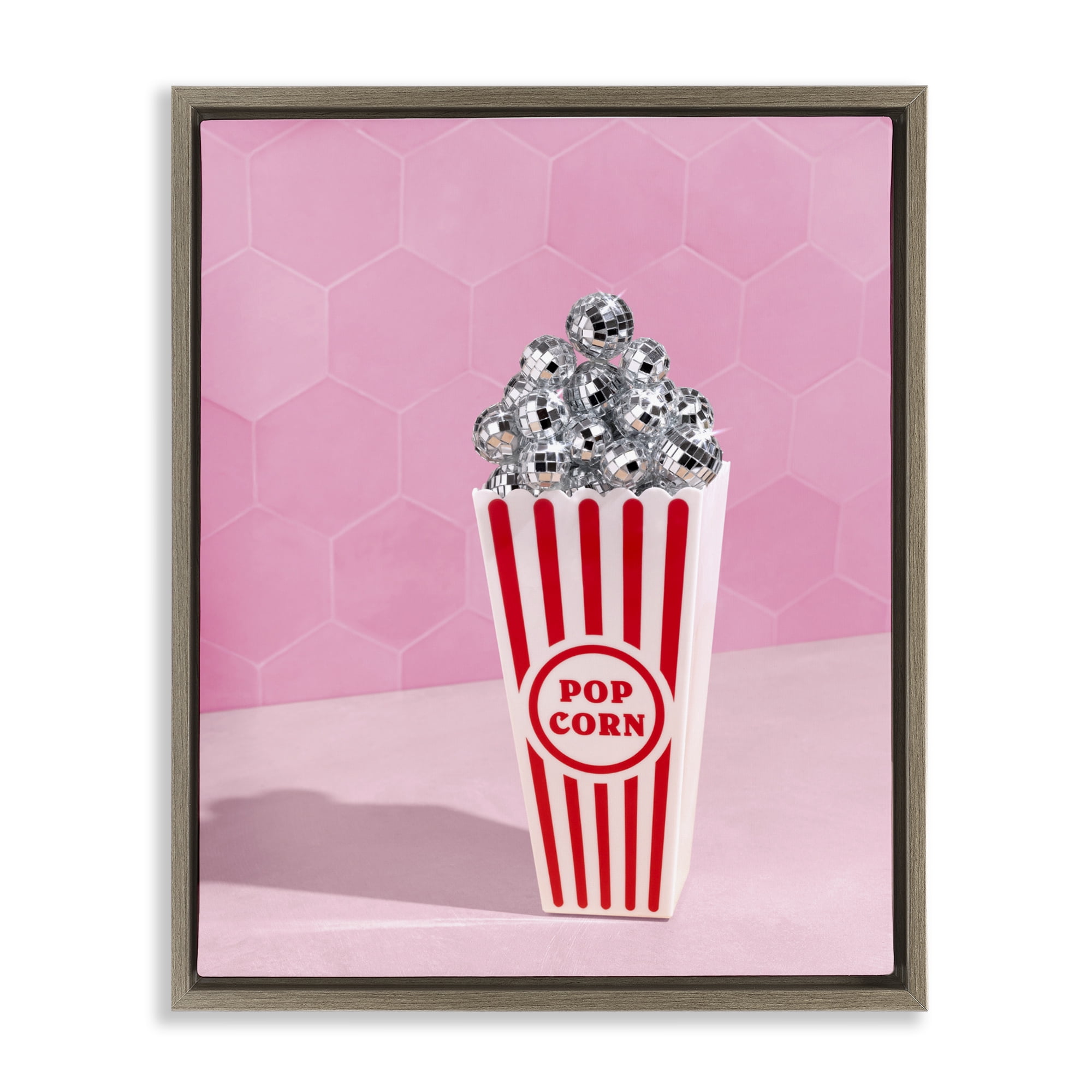 Stupell Industries Pink Disco Popcorn Brown Framed Floater Canvas Wall Art, design by LISH Creative