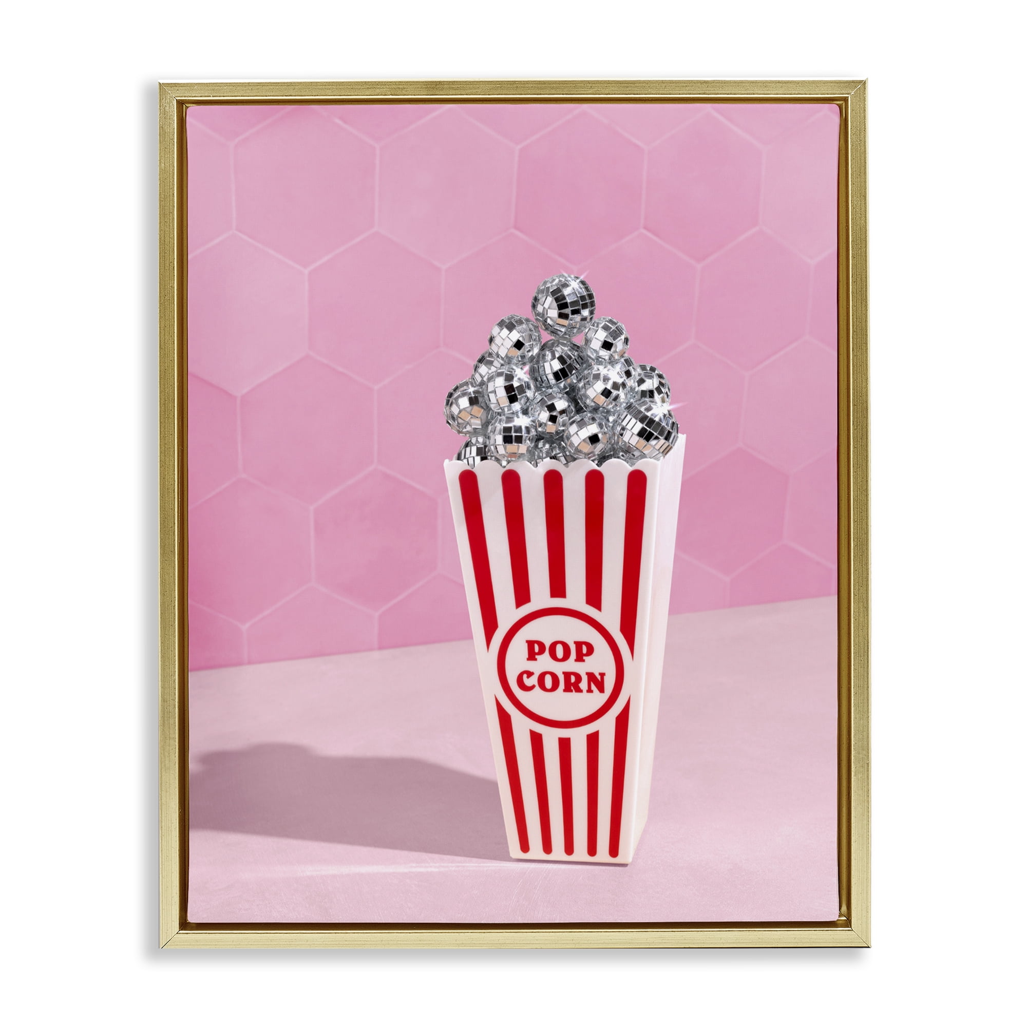Stupell Industries Pink Disco Popcorn Gold Framed Floater Canvas Wall Art, design by LISH Creative