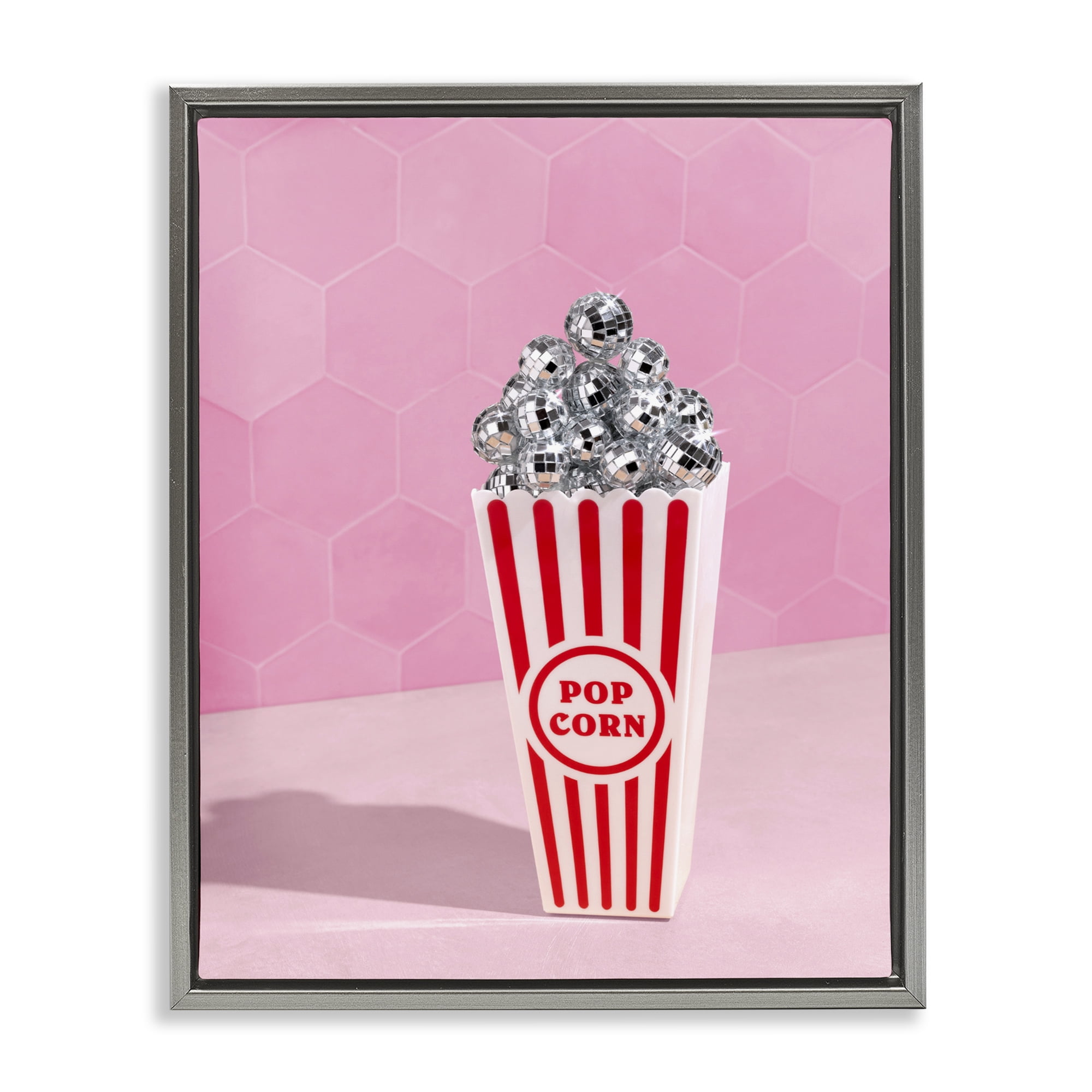 Stupell Industries Pink Disco Popcorn Gray Framed Floater Canvas Wall Art, design by LISH Creative