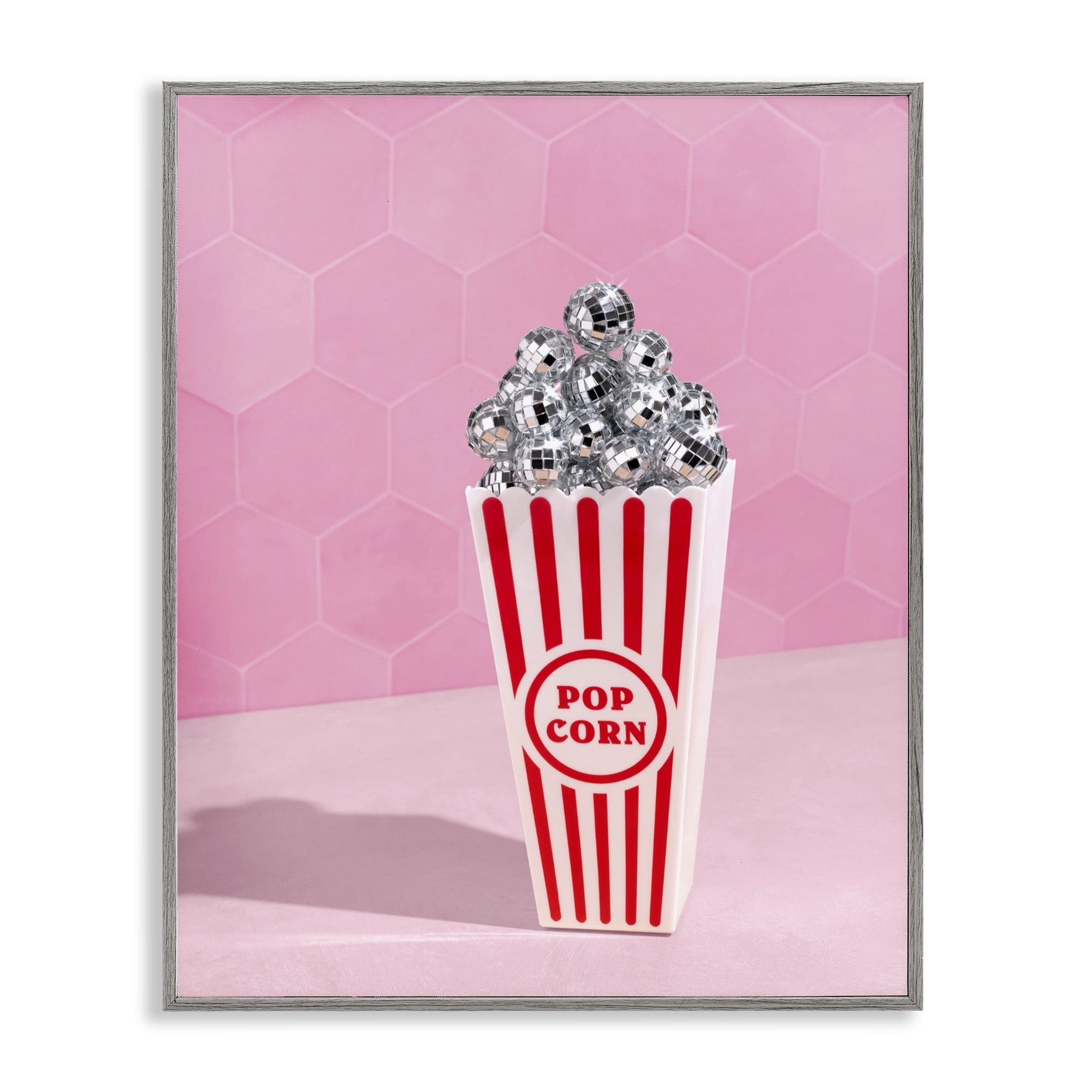 Stupell Industries Pink Disco Popcorn Gray Framed Giclee Art, design by LISH Creative