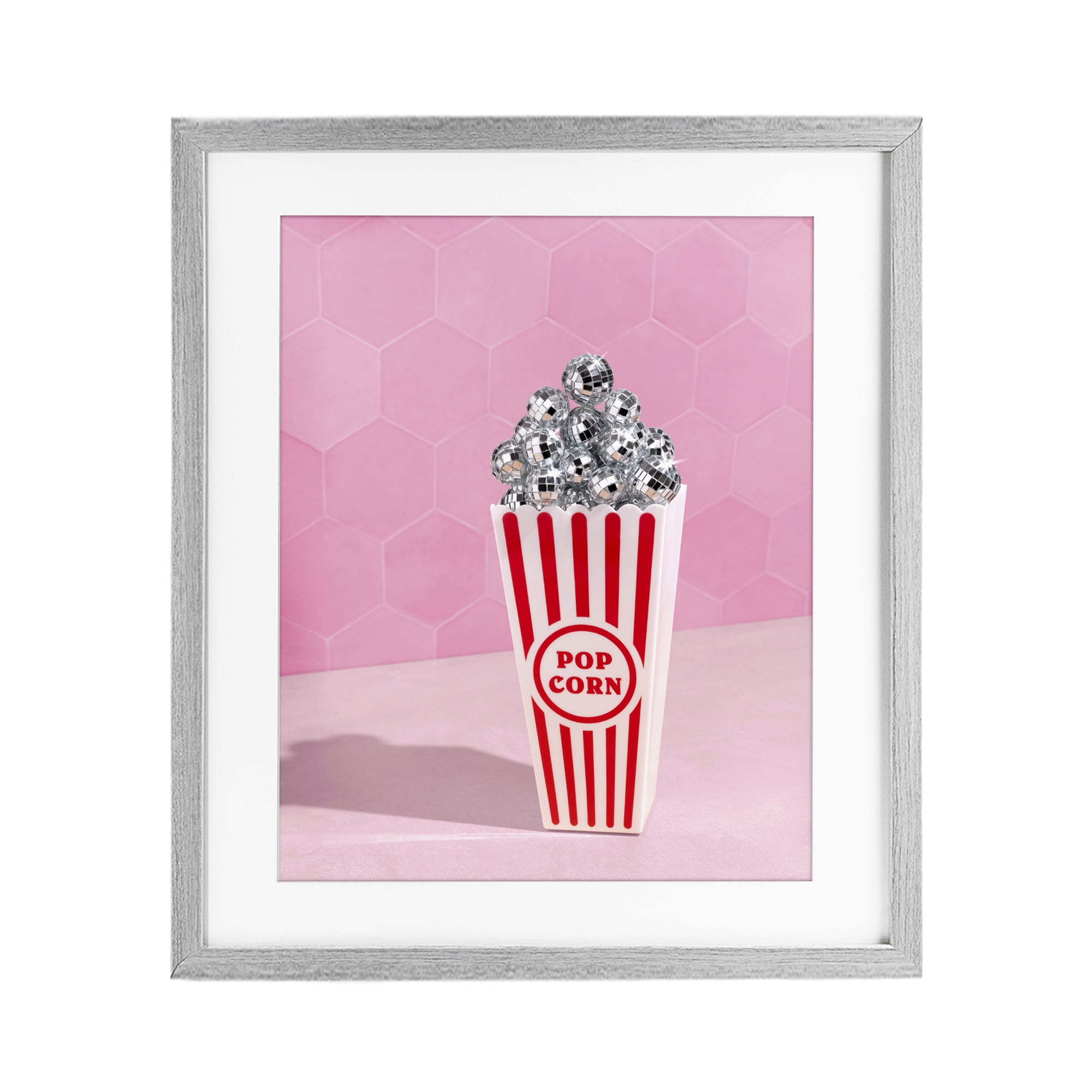 Stupell Industries Pink Disco Popcorn Gray Framed Print Under Glass, design by LISH Creative
