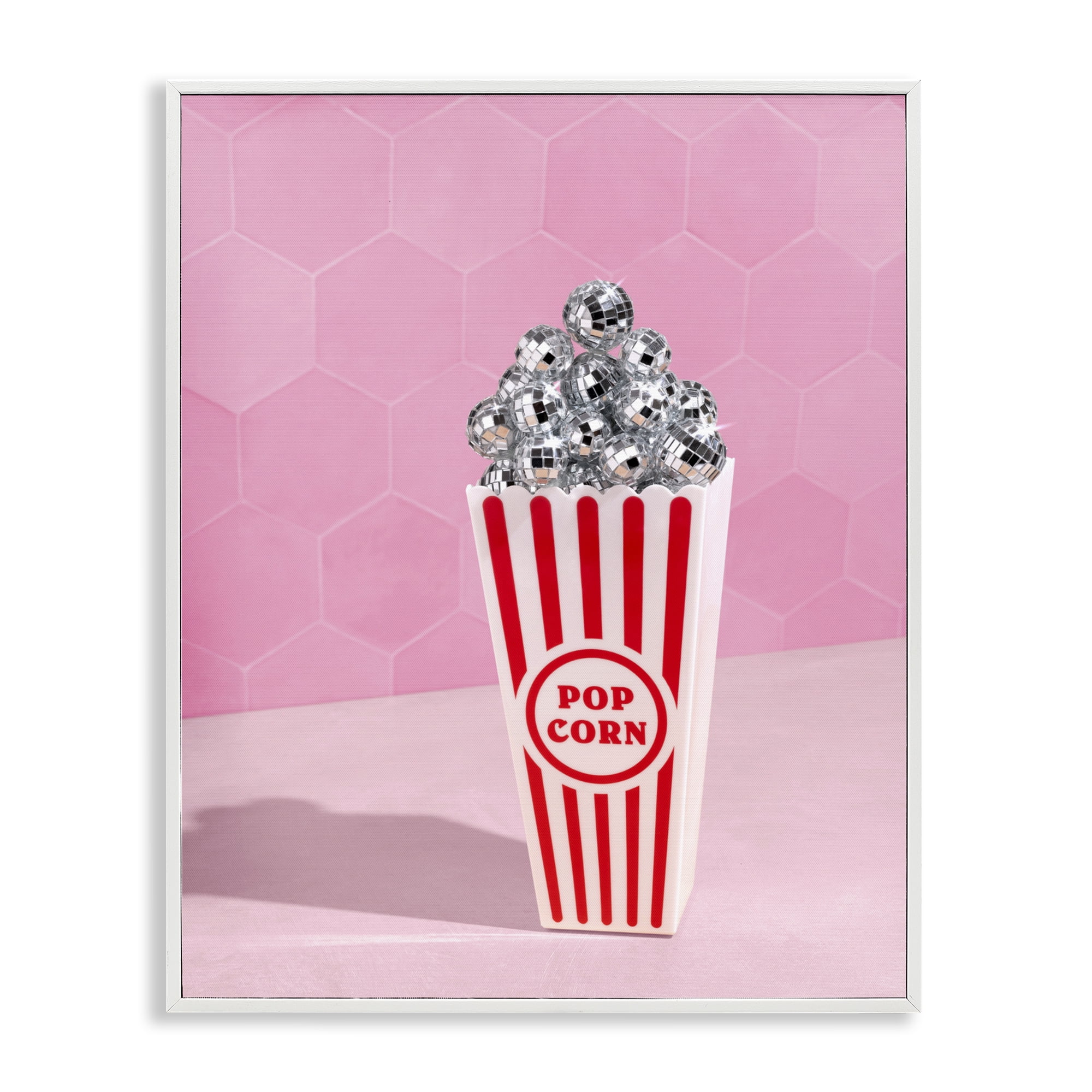 Stupell Industries Pink Disco Popcorn White Framed Giclee Art, design by LISH Creative