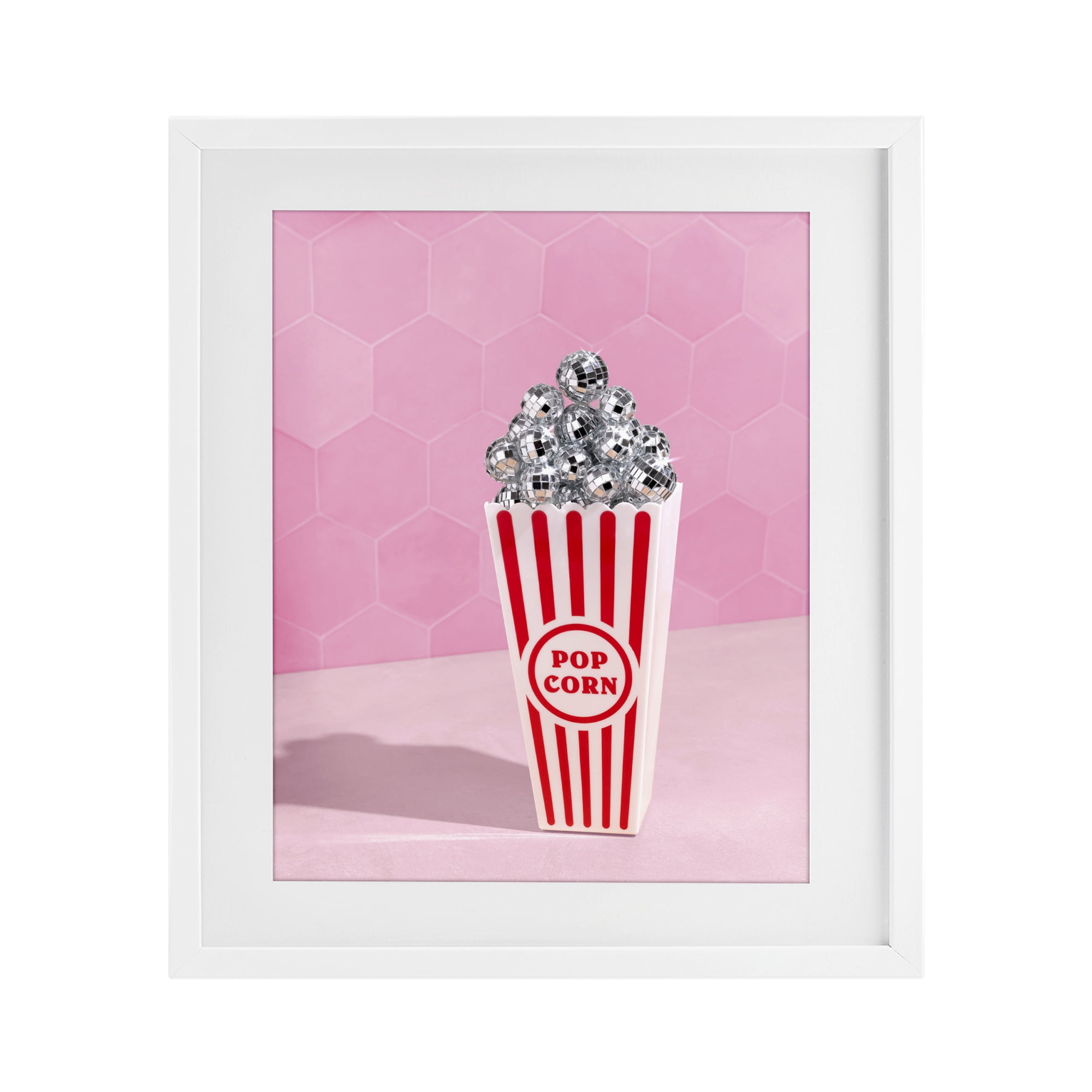 Stupell Industries Pink Disco Popcorn White Framed Print Under Glass, design by LISH Creative