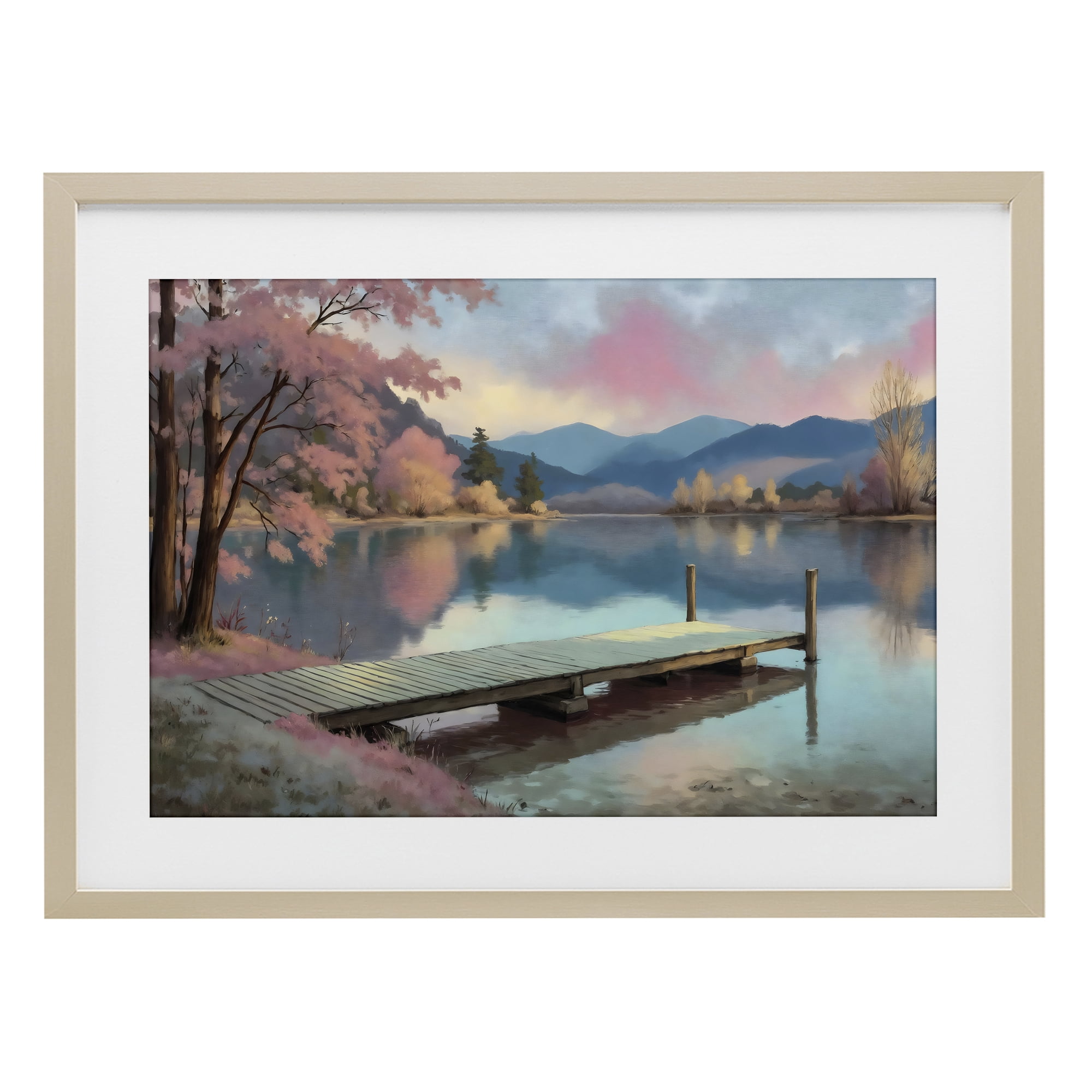 Stupell Industries Pink Dock at Sunset Birch Framed Print Under Glass, design by Creative Studio