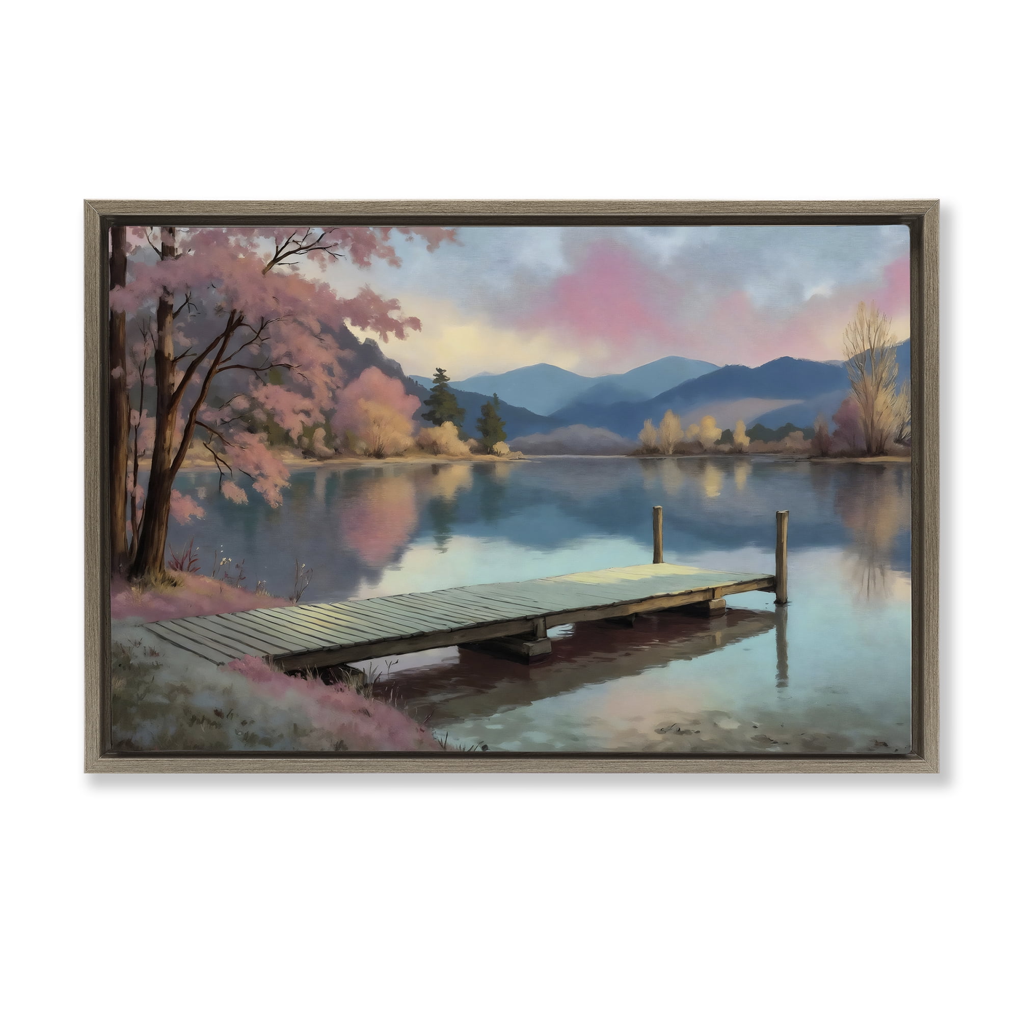 Stupell Industries Pink Dock at Sunset Brown Framed Floater Canvas Wall Art, design by Creative Studio