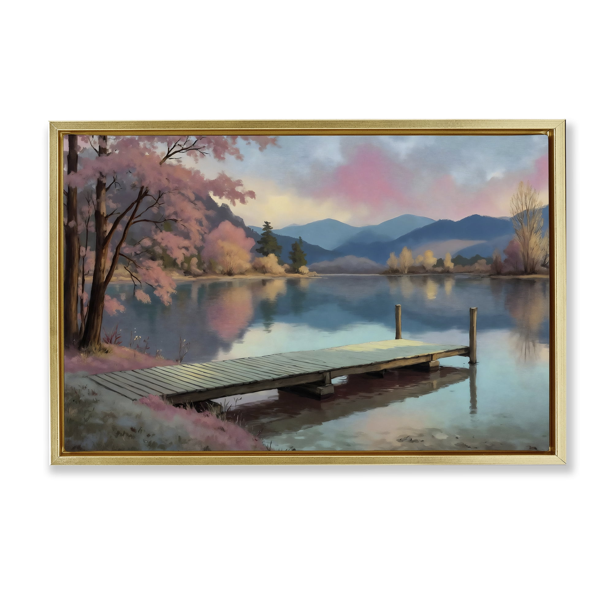 Stupell Industries Pink Dock at Sunset Gold Framed Floater Canvas Wall Art, design by Creative Studio
