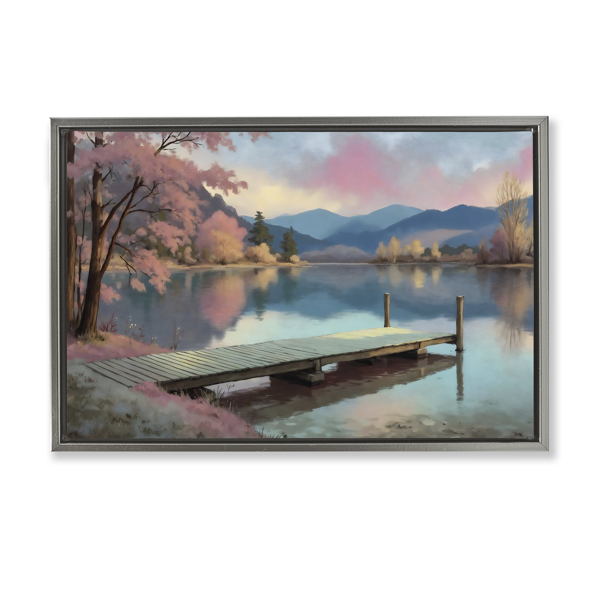 Stupell Industries Pink Dock at Sunset Gray Framed Floater Canvas Wall Art, design by Creative Studio