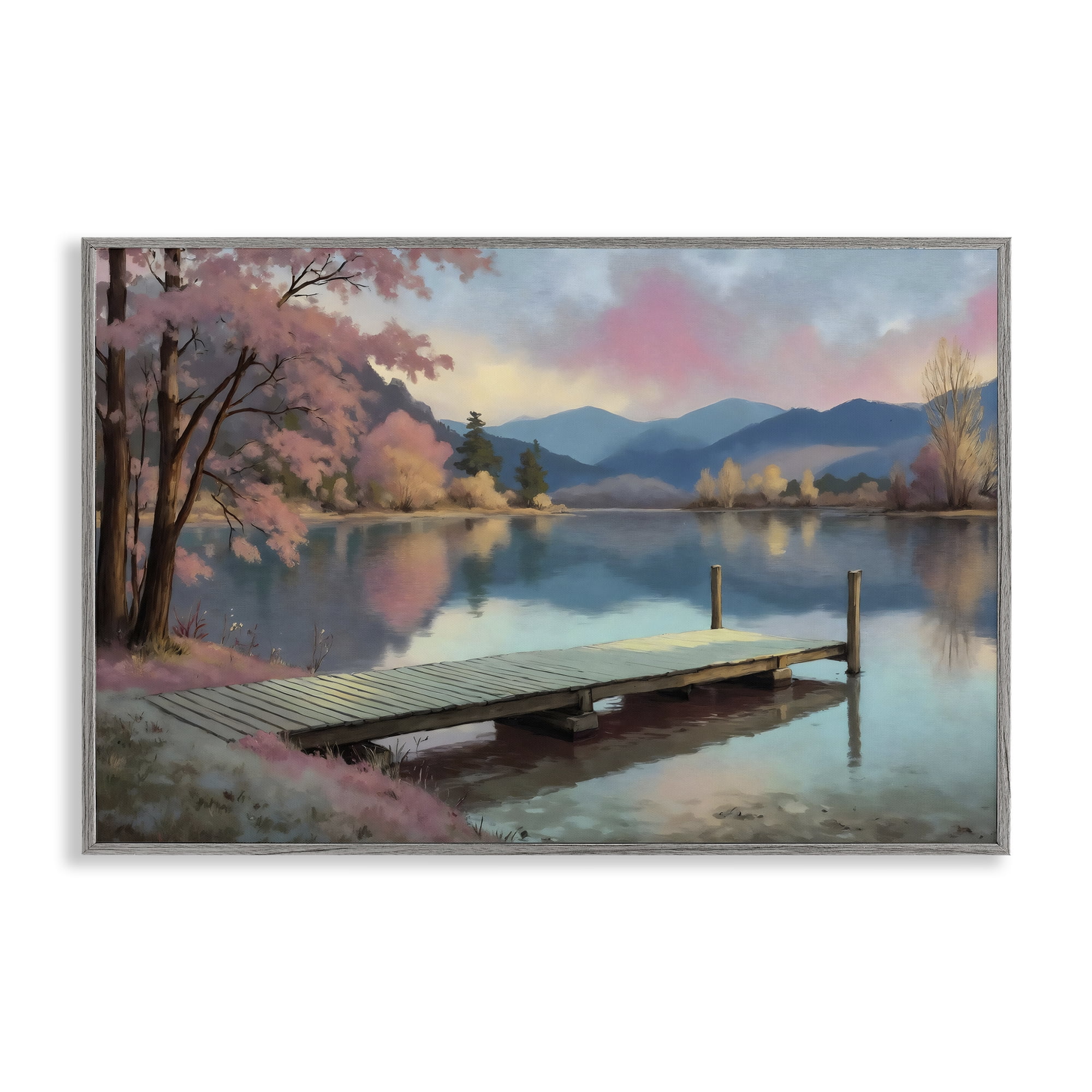 Stupell Industries Pink Dock at Sunset Gray Framed Giclee Art, design by Creative Studio