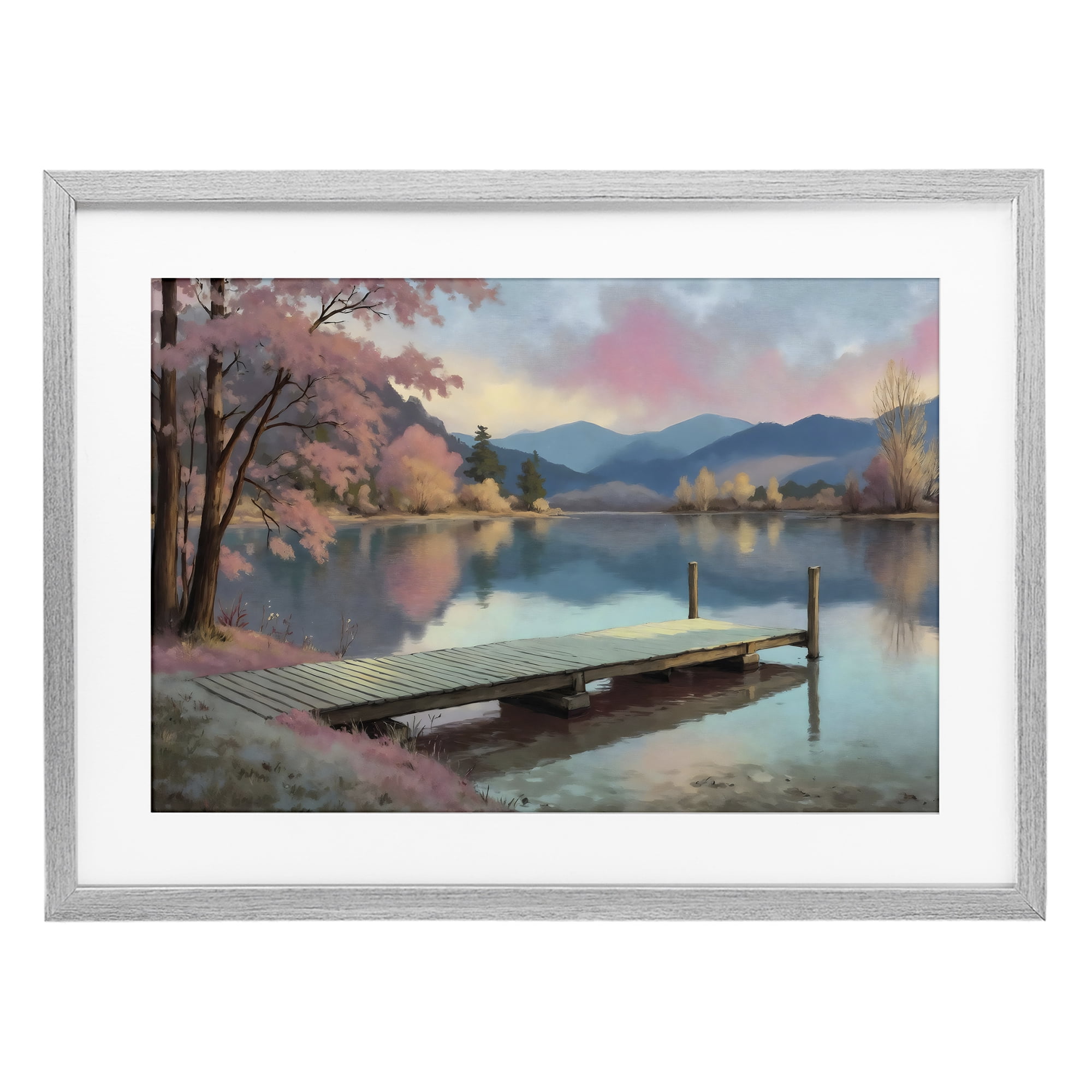 Stupell Industries Pink Dock at Sunset Gray Framed Print Under Glass, design by Creative Studio