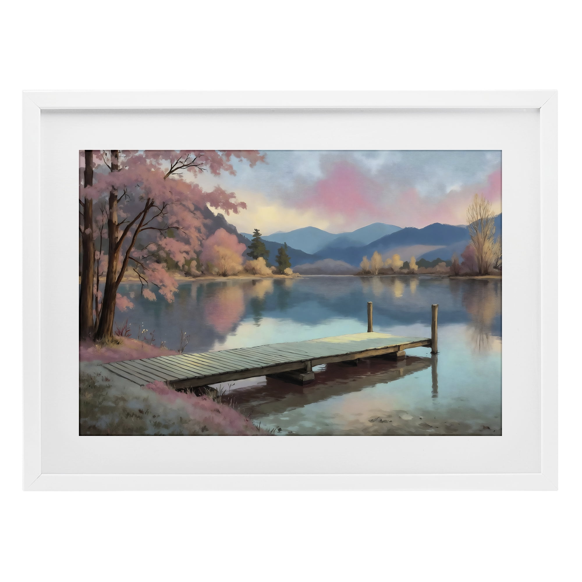 Stupell Industries Pink Dock at Sunset White Framed Print Under Glass, design by Creative Studio