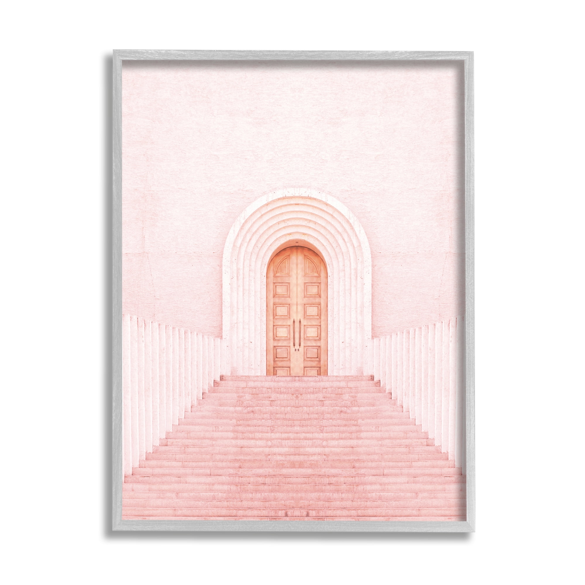 Stupell Industries Pink Door Architecture Travel & Places Photography Gray Framed Art Print Wall Art, 11 x 14