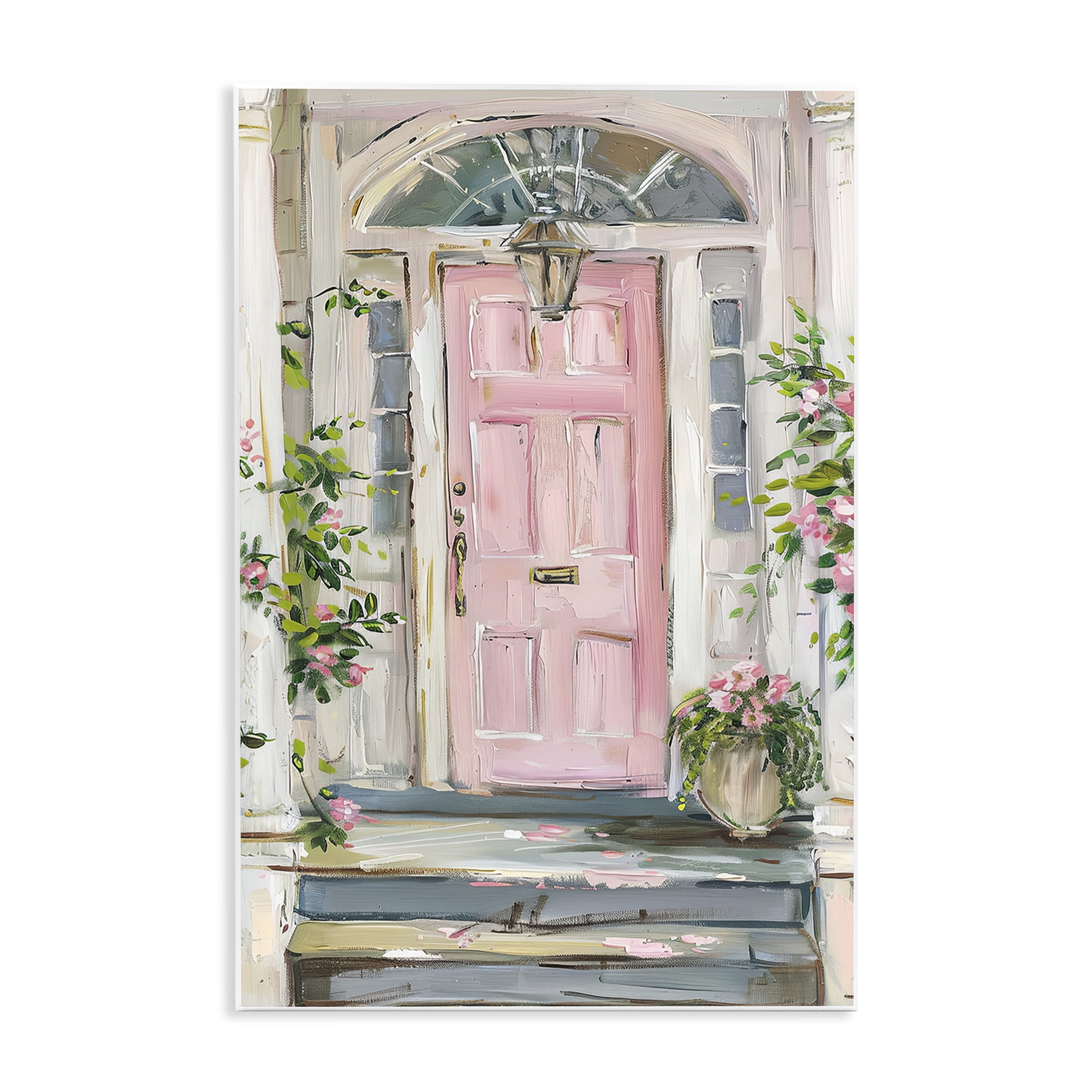 Stupell Industries Pink Door Welcome Town & City Painting Unframed Art Print Wall Art, 13 x 19