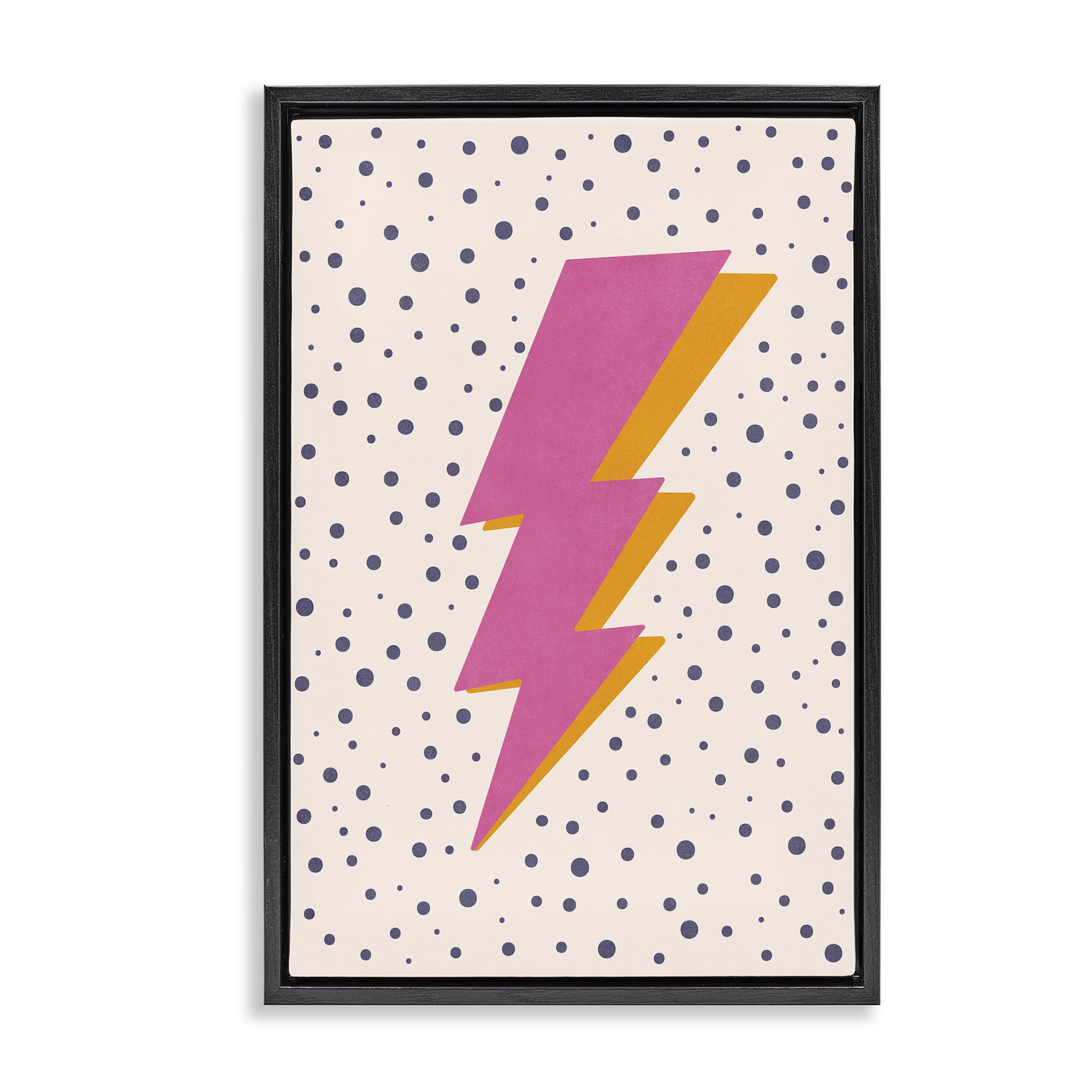Stupell Industries Pink Dotted Lightning Bolt Abstract Painting Black Floater Framed Canvas Art Print Wall Art, 17 x 25