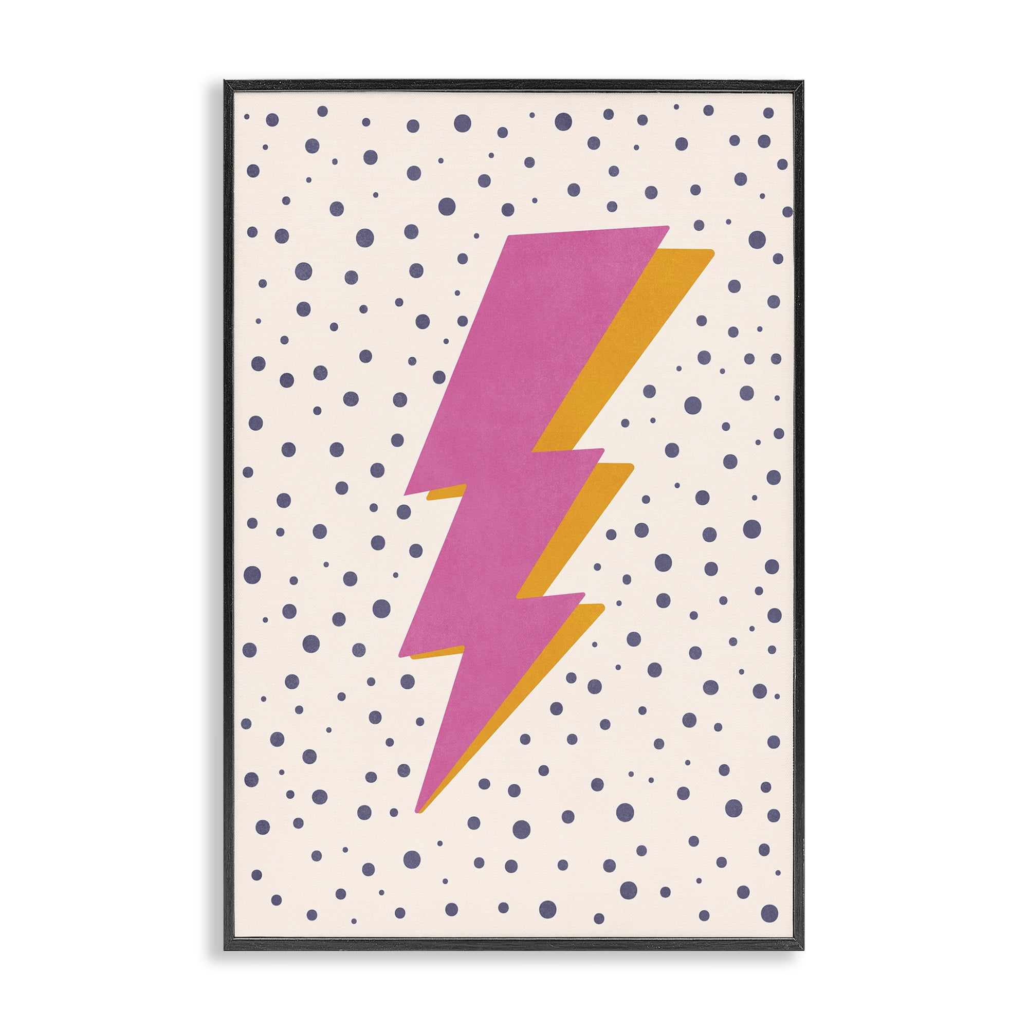 Stupell Industries Pink Dotted Lightning Bolt Abstract Painting Black Framed Art Print Wall Art, 12 x 18