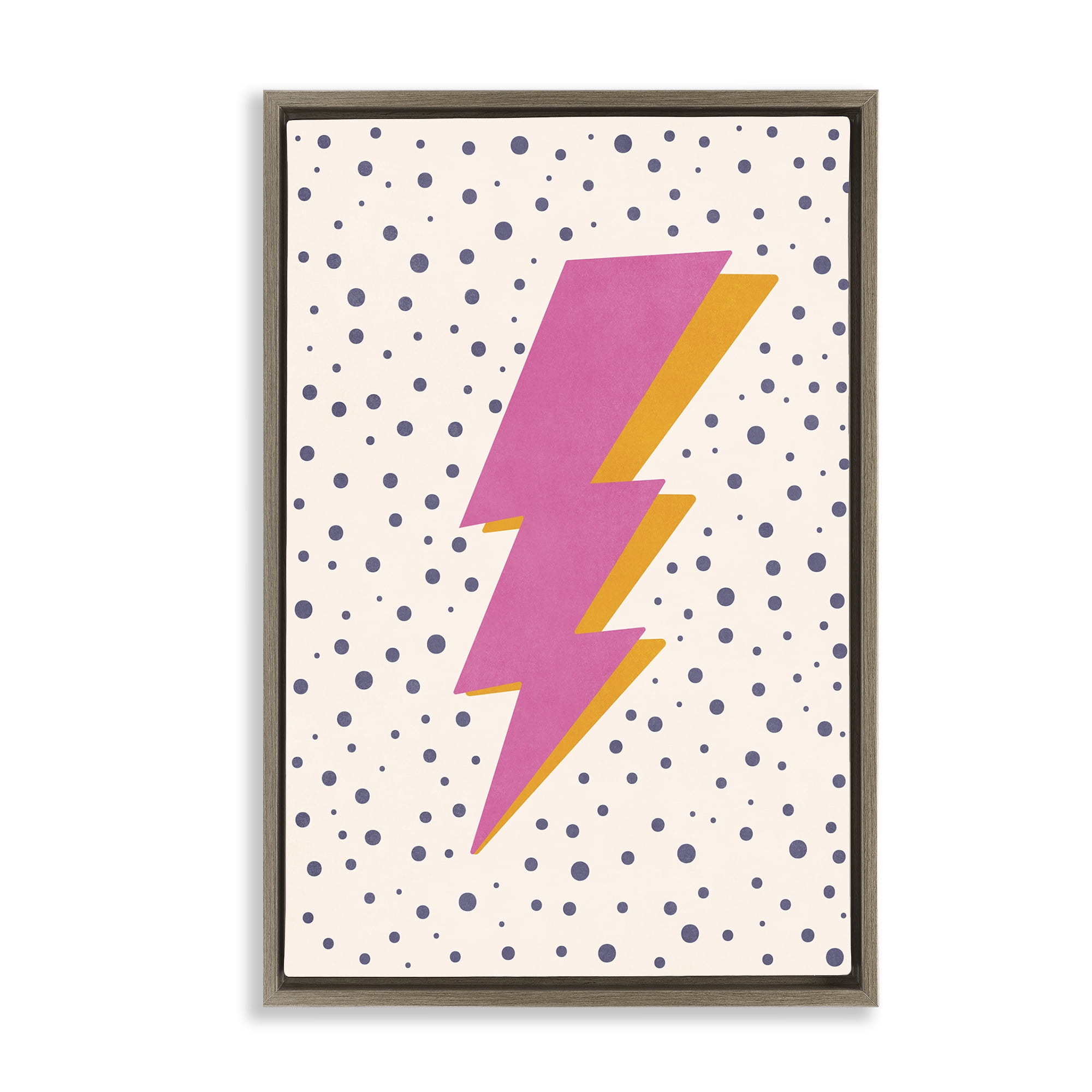 Stupell Industries Pink Dotted Lightning Bolt Abstract Painting Brown Floater Framed Canvas Art Print Wall Art, 21 x 31