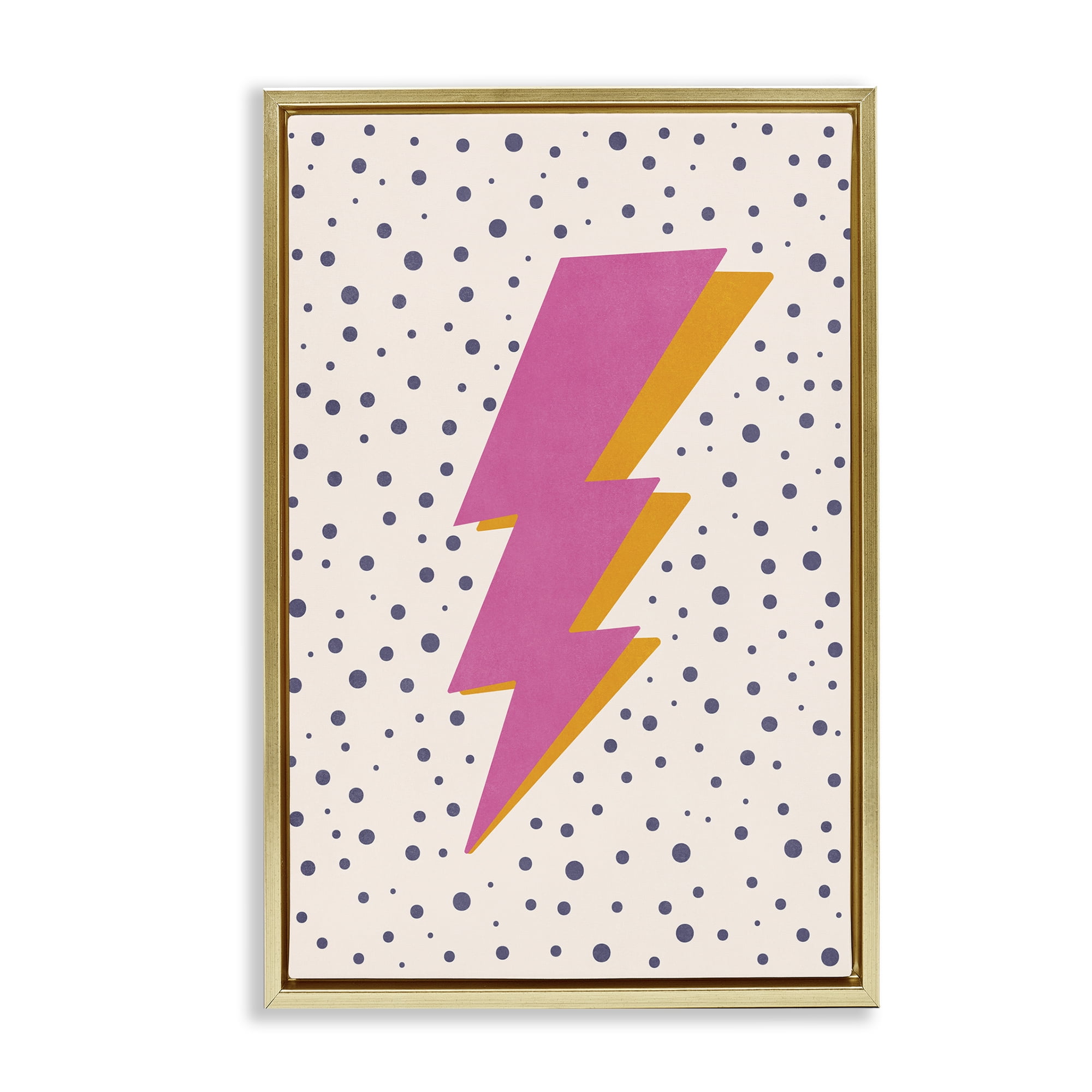 Stupell Industries Pink Dotted Lightning Bolt Abstract Painting Gold Floater Framed Canvas Art Print Wall Art, 17 x 25